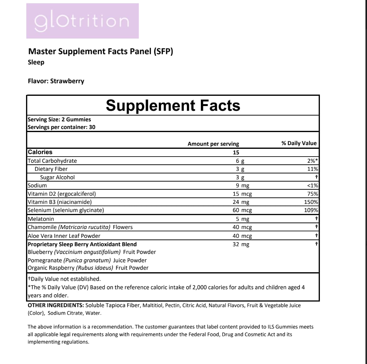 Glotrition Beauty Sleep Gummy 60 Gummies