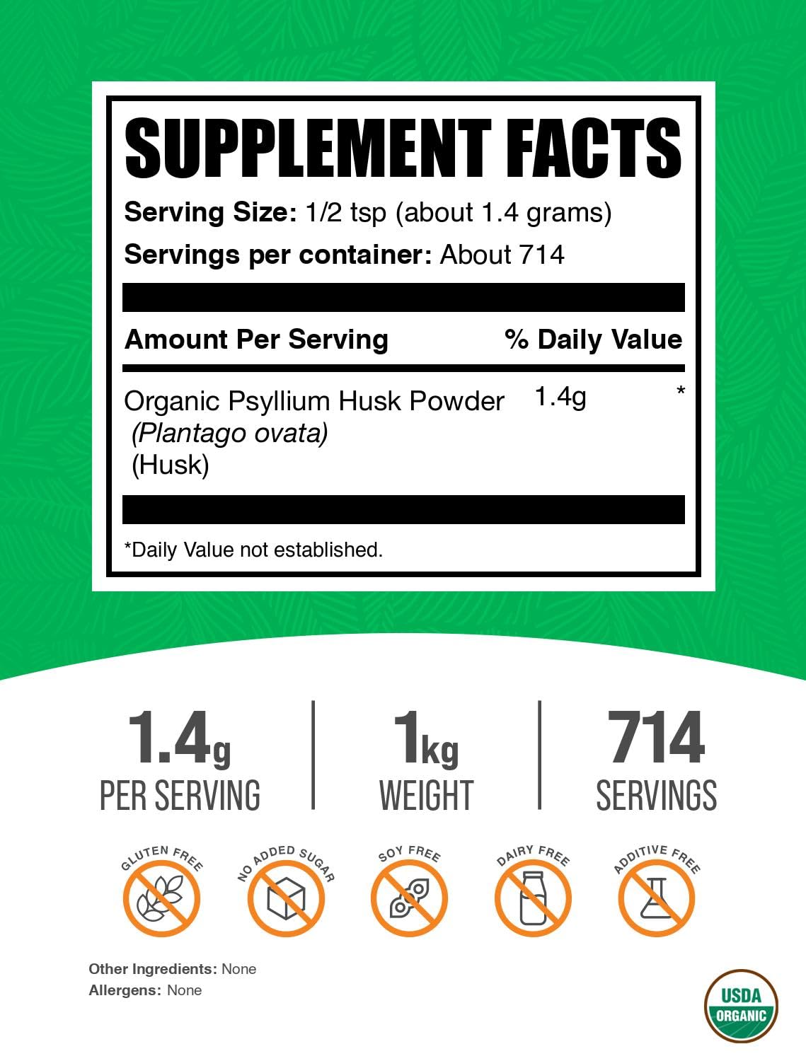 BulkSupplements Organic Psyllium Husk Powder 35.2 oz