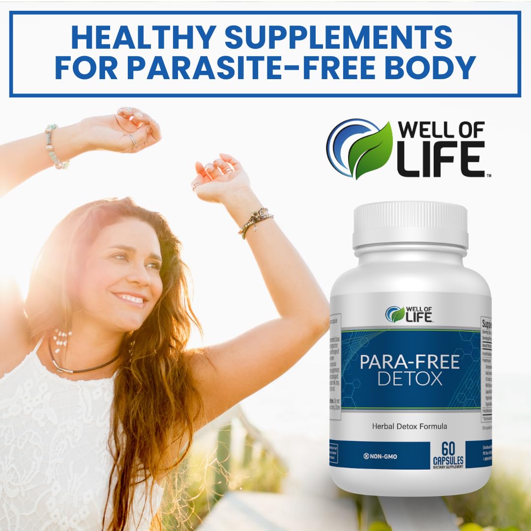 Well of Life para-Free Detox - Parasite Cleanse & Natural Detox Formula with Zinc, Black Walnut, Wormwood, Goldenseal, Garlic & Cranberry for Digestive & Immune Support, Vegan, 60 Capsules