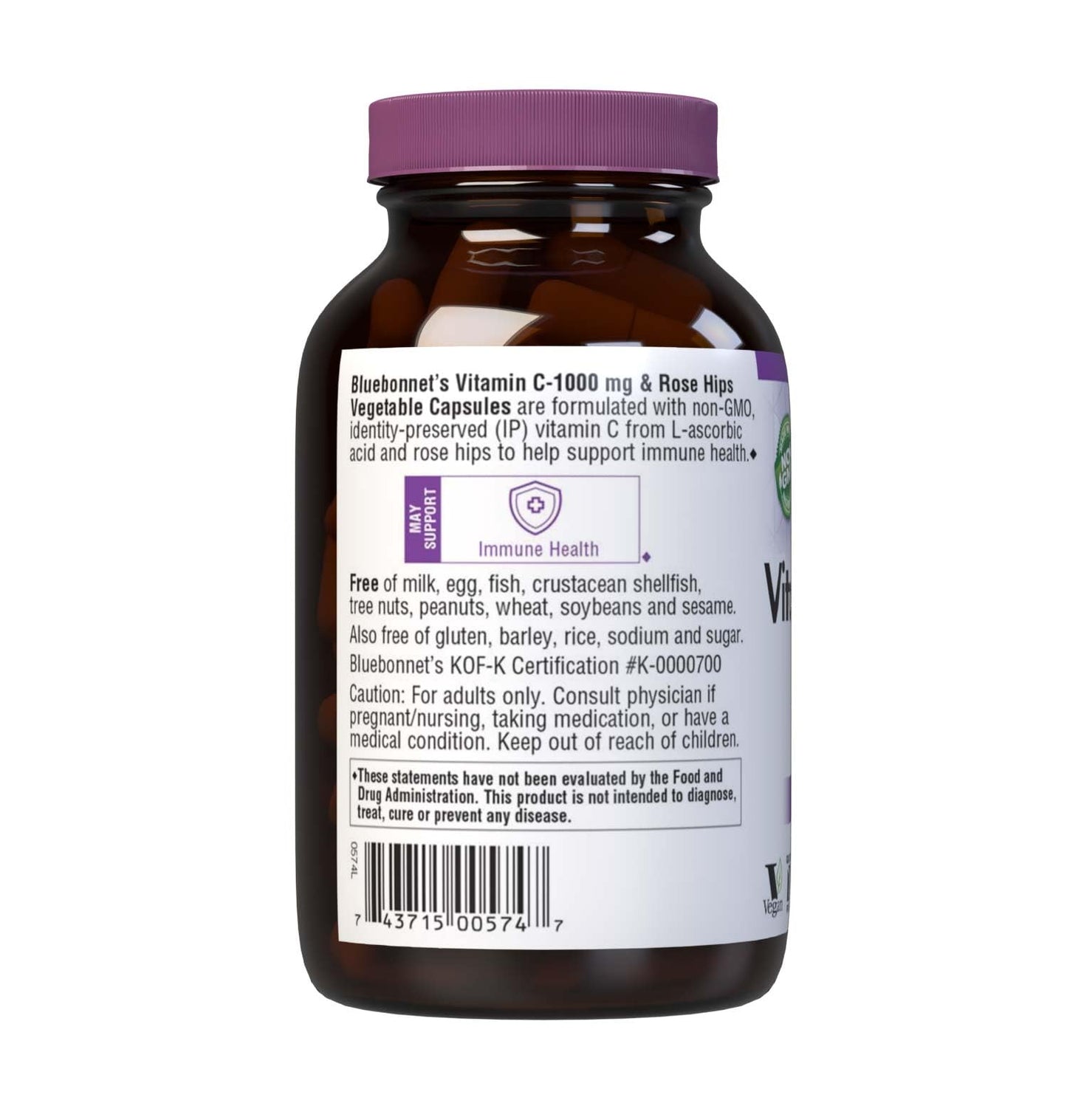 BlueBonnet Vitamin C-1000 mg Plus Rose Hips Vegetable Capsules, 90 Capsules