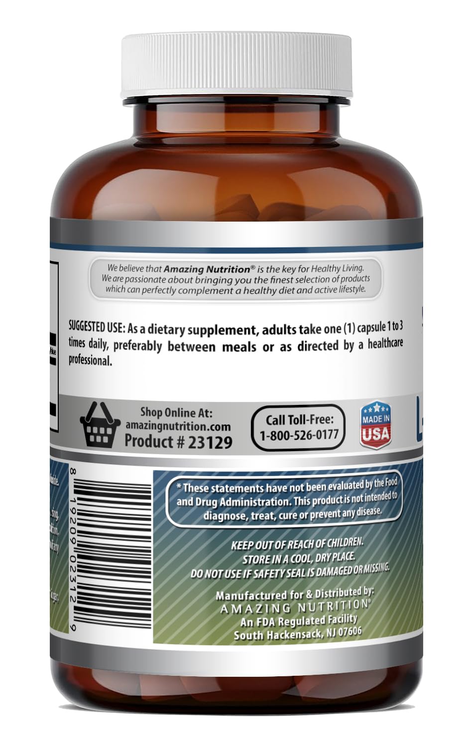 Amazing Nutrition L-Glutamine 500 mg Capsules, 250 Count