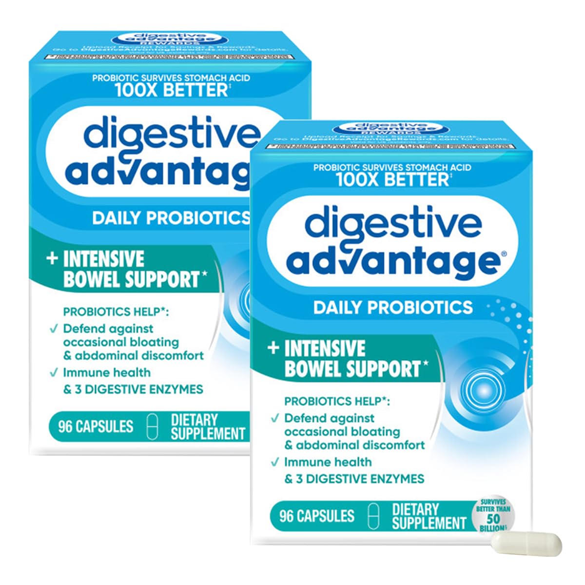 Digestive Advantage IBS Probiotics for Digestive Health & Intensive Bowel Support with Digestive Enzymes, Occasional Bloating & Gut Health, 192 Capsules