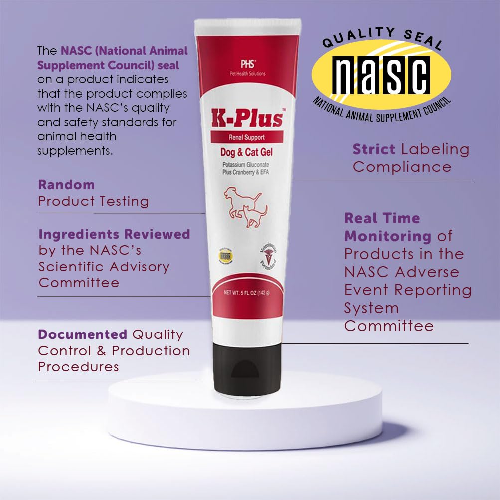 Pet Health Solutions K-Plus Potassium Gluconate Renal Gel Plus Cranberry and EPA for Dogs and Cats Powder 1 Count