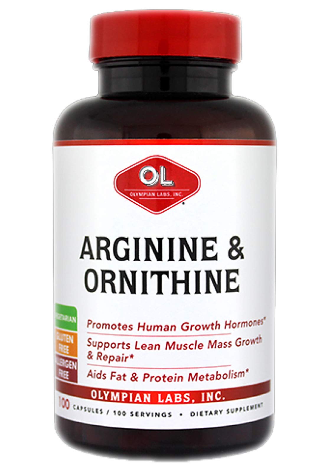 Olympian Labs Arginine and Ornithine Capsules, 100 Vegetarian Capsules