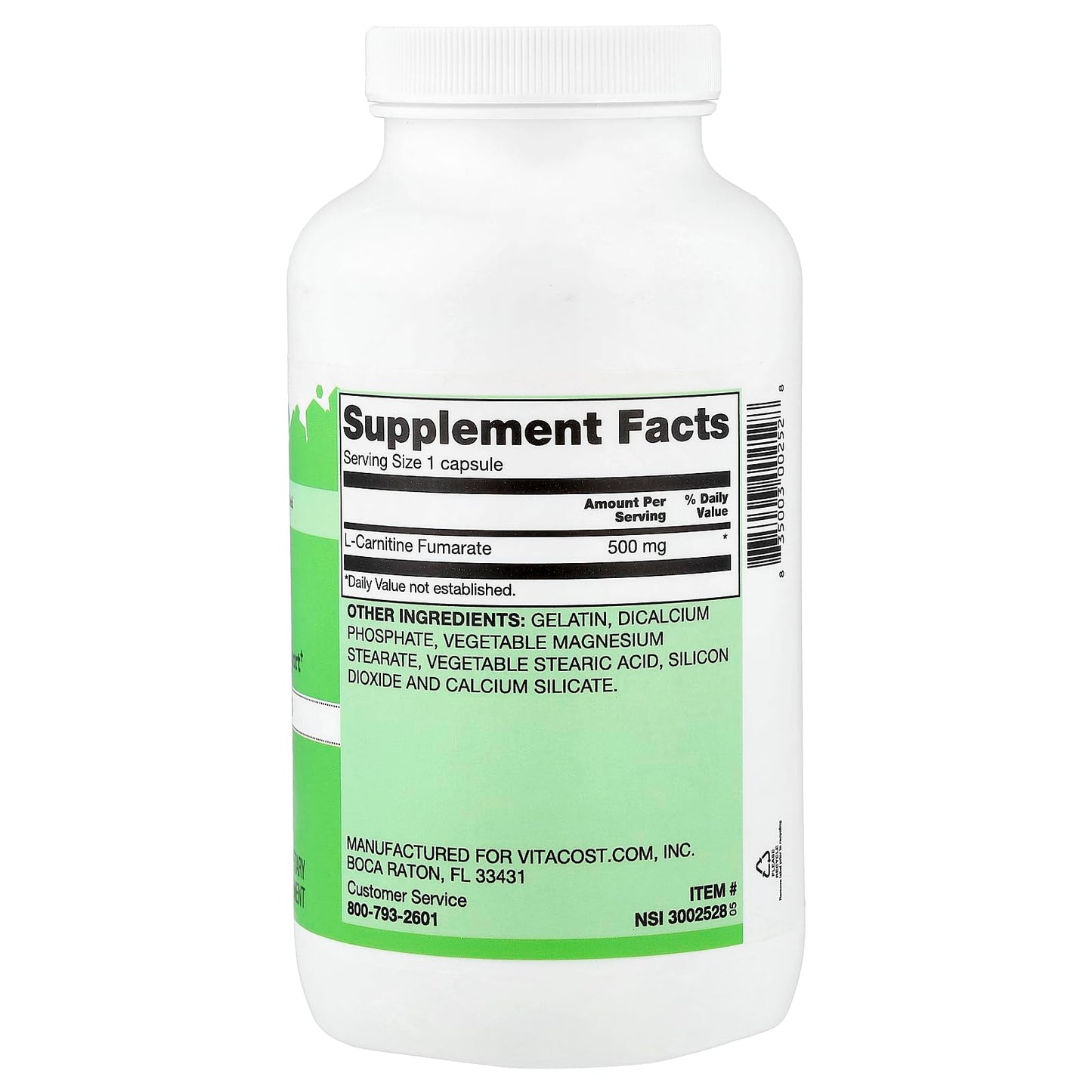 Vitacost L-Carnitine Fumarate 500 mg, 300 Capsules