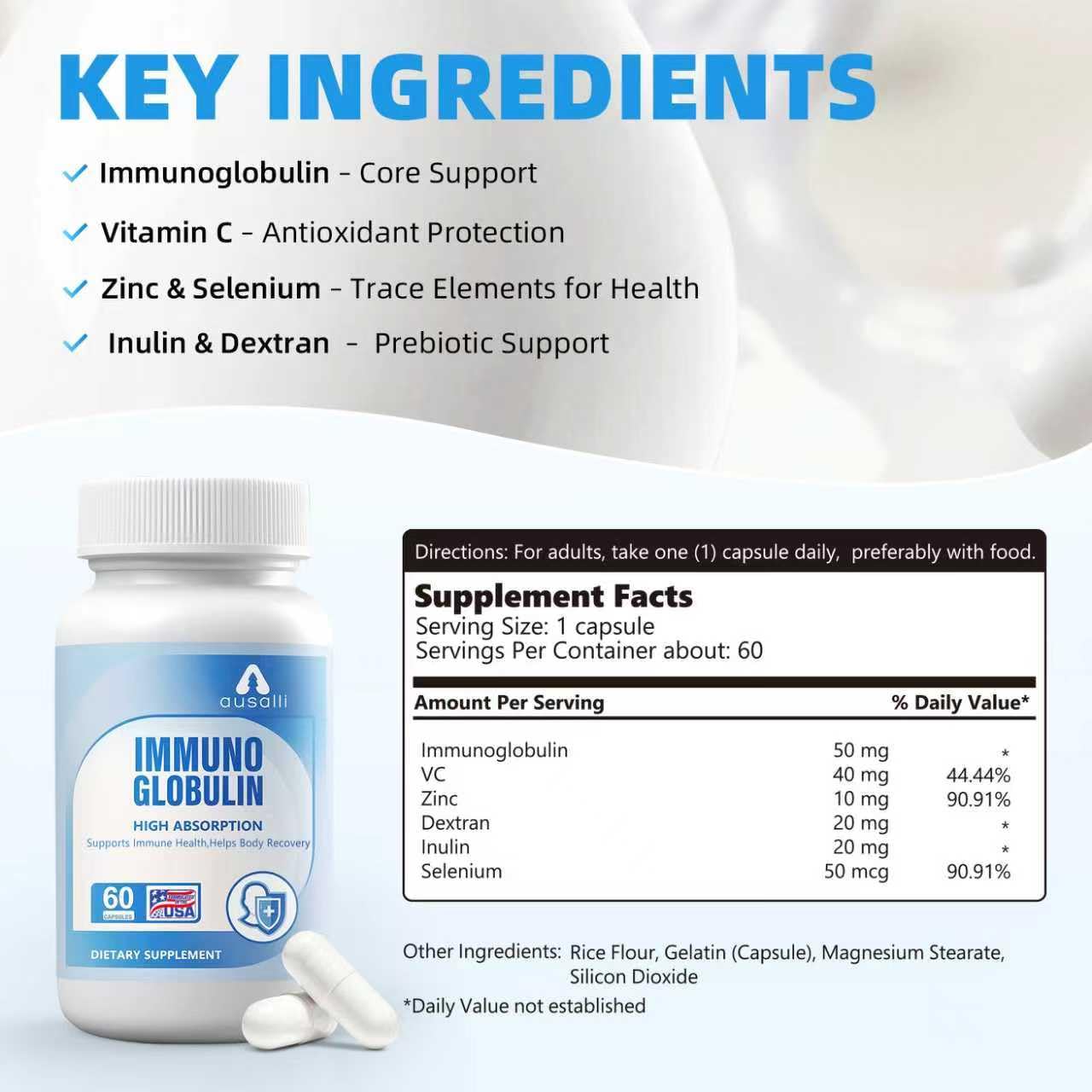 ausalli Immunoglobulin High Absorption Supplement Capsules, 60 Capsules