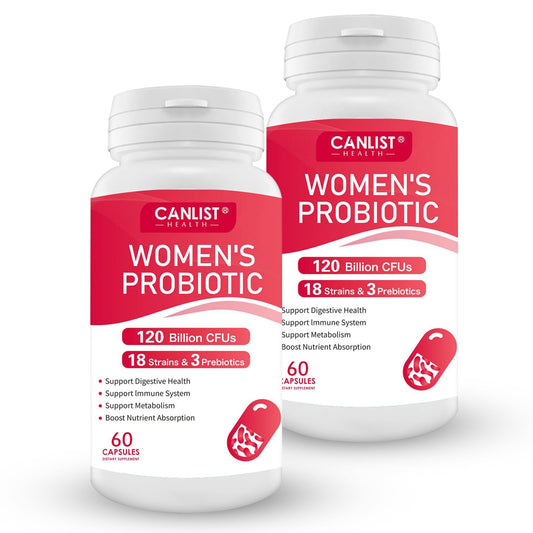 CANLIST Women's Probiotics 120 Billion CFUs, 18 Strains, 3 Prebiotics & Digestive Enzymes, Contains Organic Prebiotic Cranberry, Women's Health Digestive & Immune Support, Non-GMO, 120 Capsules