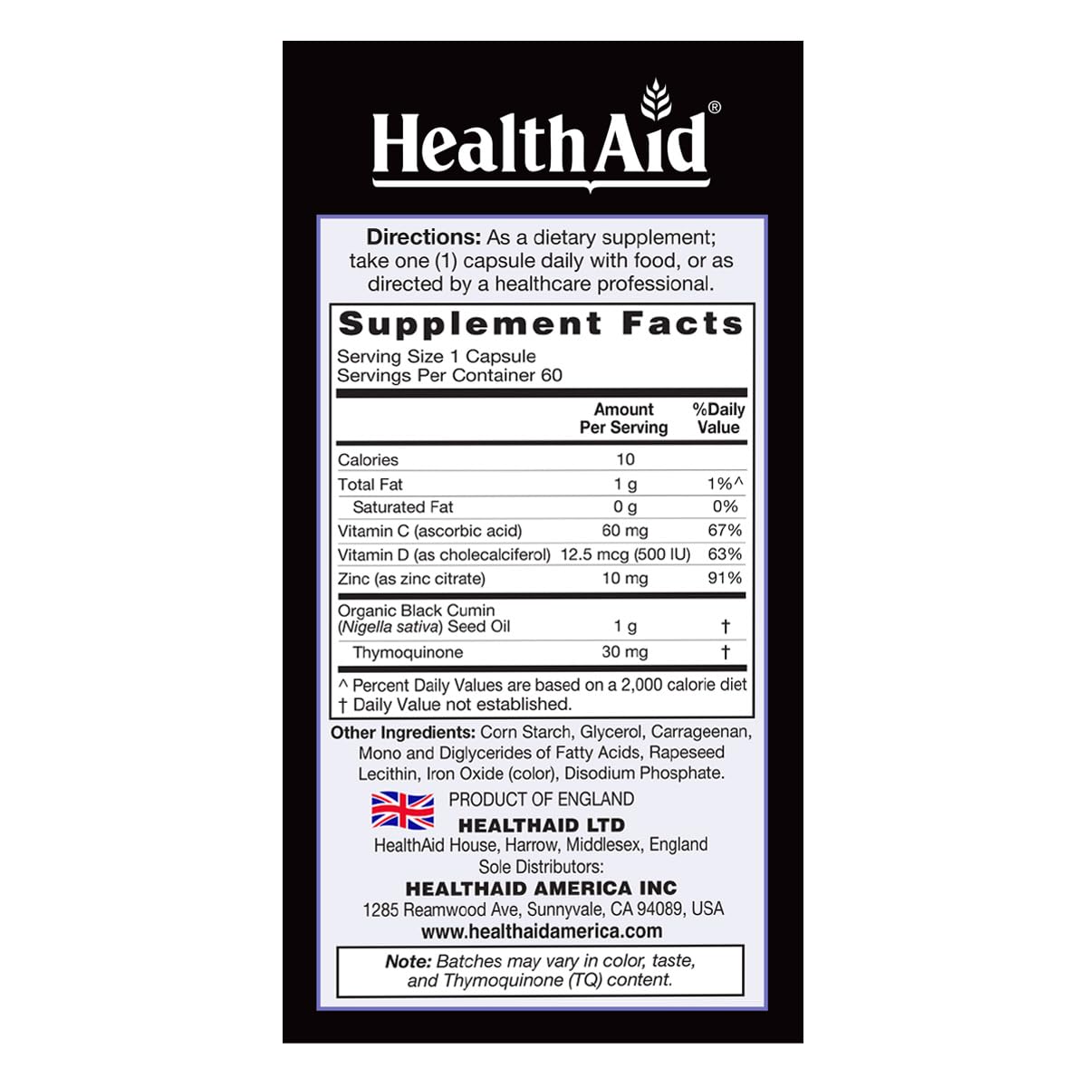 HealthAid Black Seed Oil Capsules 30 Count