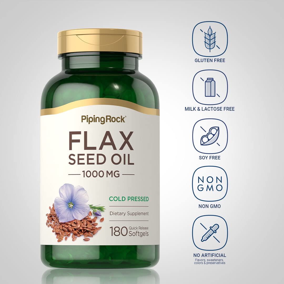 Piping Rock Flaxseed Oil 1000mg Softgel Capsules 180 Count