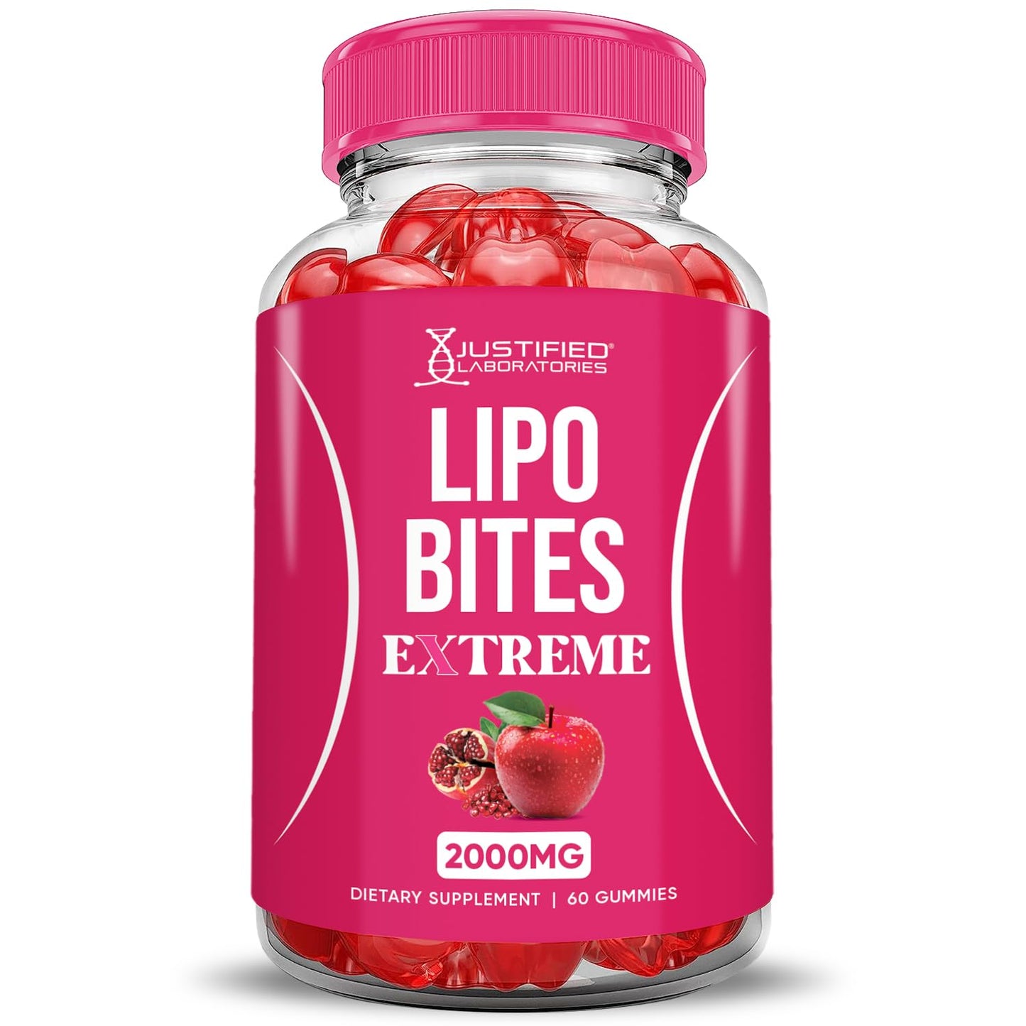 Justified Laboratories Lipo Bites ACV Gummies Extreme 2000MG Formula, Apple Cider Vinegar Chewies with Pomegranate Beet Juice Powder, B12, Vegan, Non-GMO, 60 Gummies