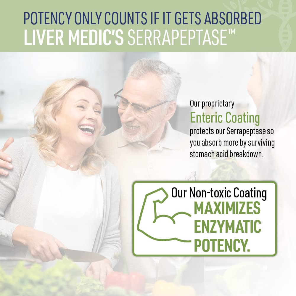 Liver Medic Serrapeptase Pure Digestive Proteolytic Enzymes Enteric Coated Capsules, 60 Count