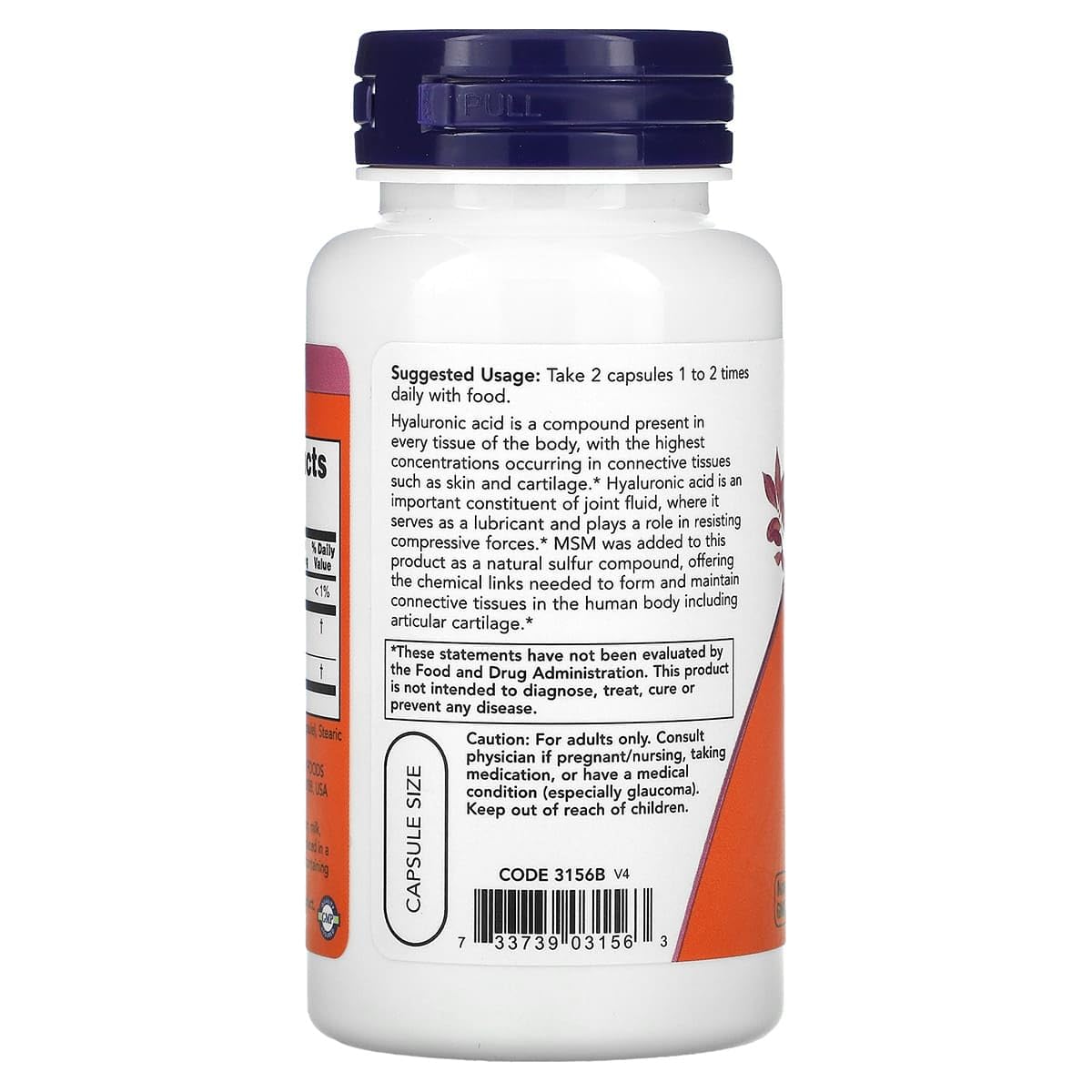 NOW Foods Hyaluronic Acid with MSM Capsule 60 Count