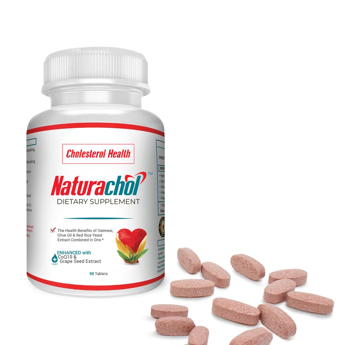 Naturachol Cholesterol Support Formula – Red Yeast Rice & CoQ10 with Olive Leaf, Oat Beta Glucan & Grape Seed – 90 Tablets
