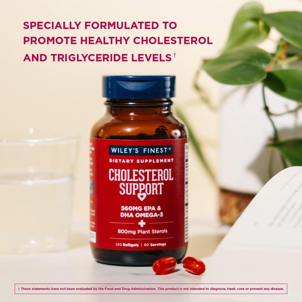 Wiley's Finest Wild Alaskan Fish Oil Cholesterol Support - Heart Health Supplement for Men and Women - 560mg Omega-3s Softgels 120 Count