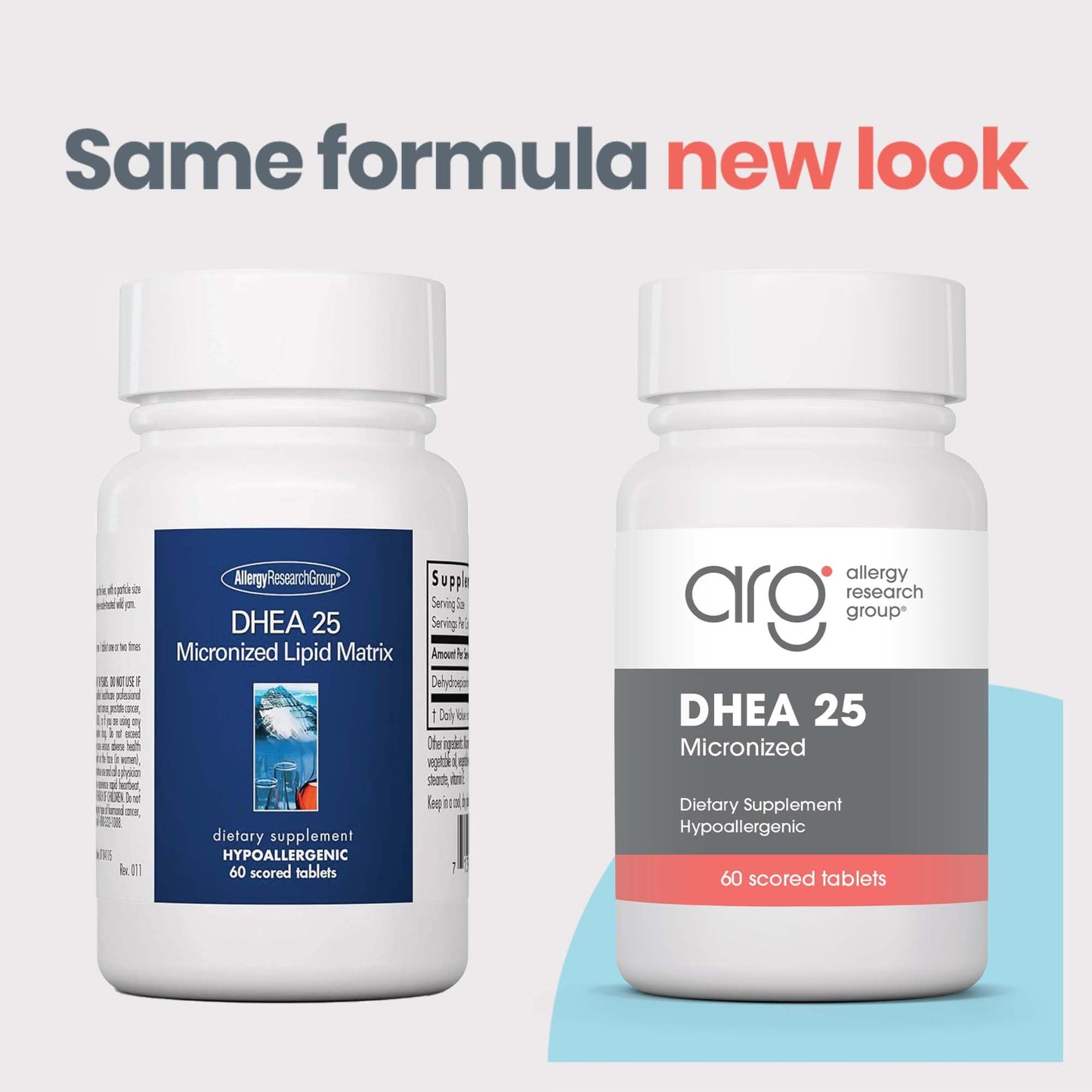 Allergy Research Group ARG DHEA 25 Micronized Lipid Matrix - Supports Hormone Balance & Brain Function - Delivers 25 mg DHEA - Micronized & Plant Sourced - Hypoallergenic, 60 Tablets