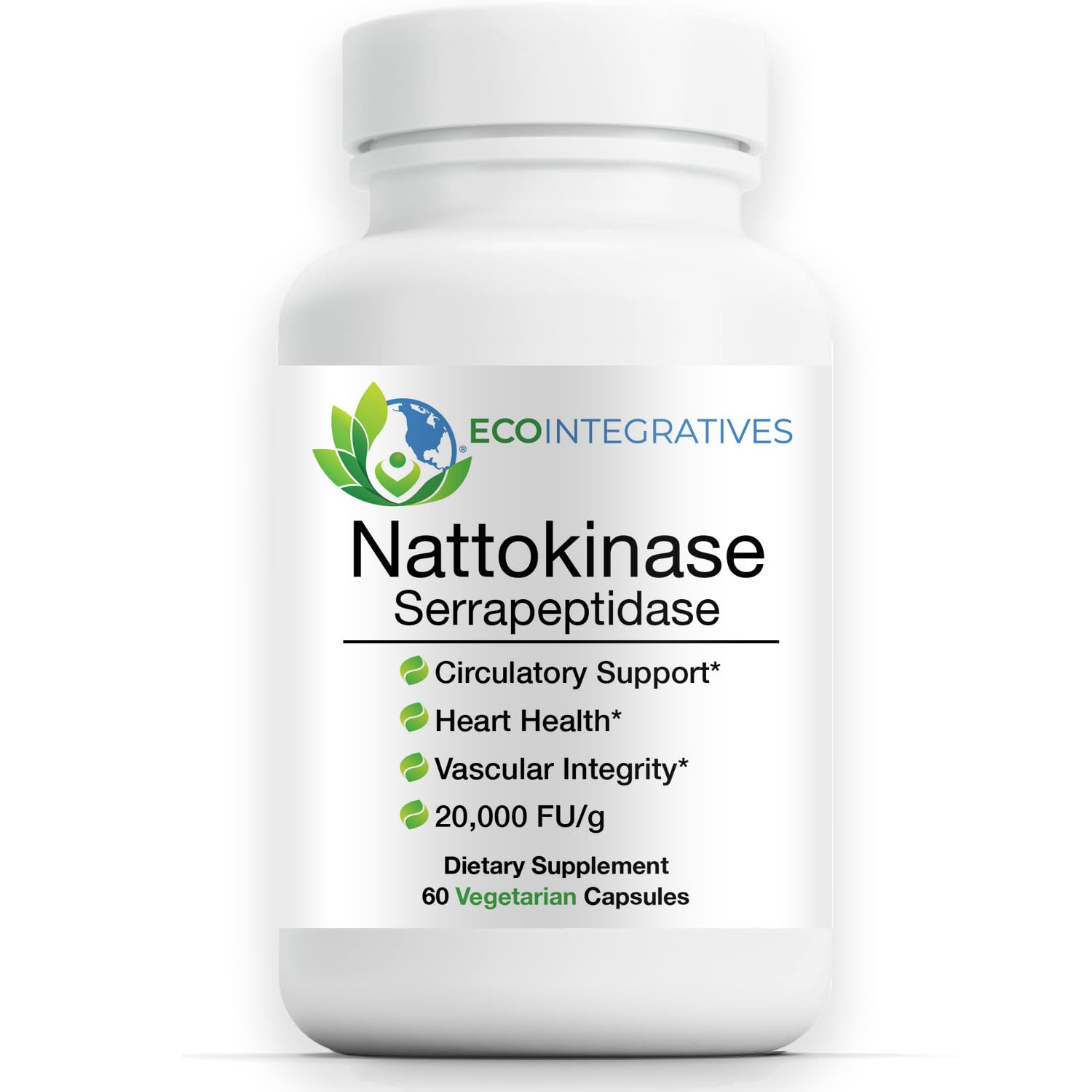 EcoIntegratives Nattokinase Serrapeptidase – with Nattokinase (20,000 FU/g) + Rutin | Supports Heart & Circulatory Health* | Non-GMO | 60 Vegetarian Capsules