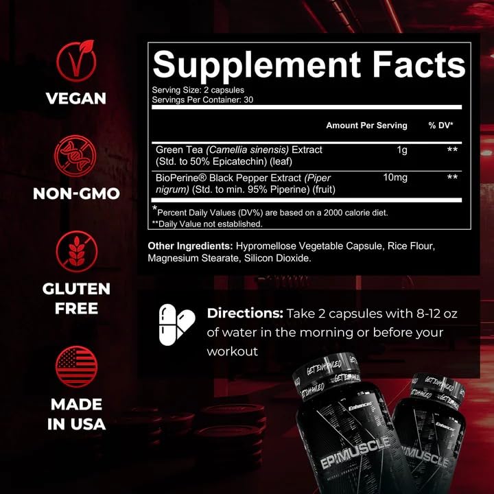 Enhanced Epimuscle – Natural Plateau Breaker Supplement with Epicatechin – Supports Muscle Growth, Strength & Endurance Powder 17.7 oz