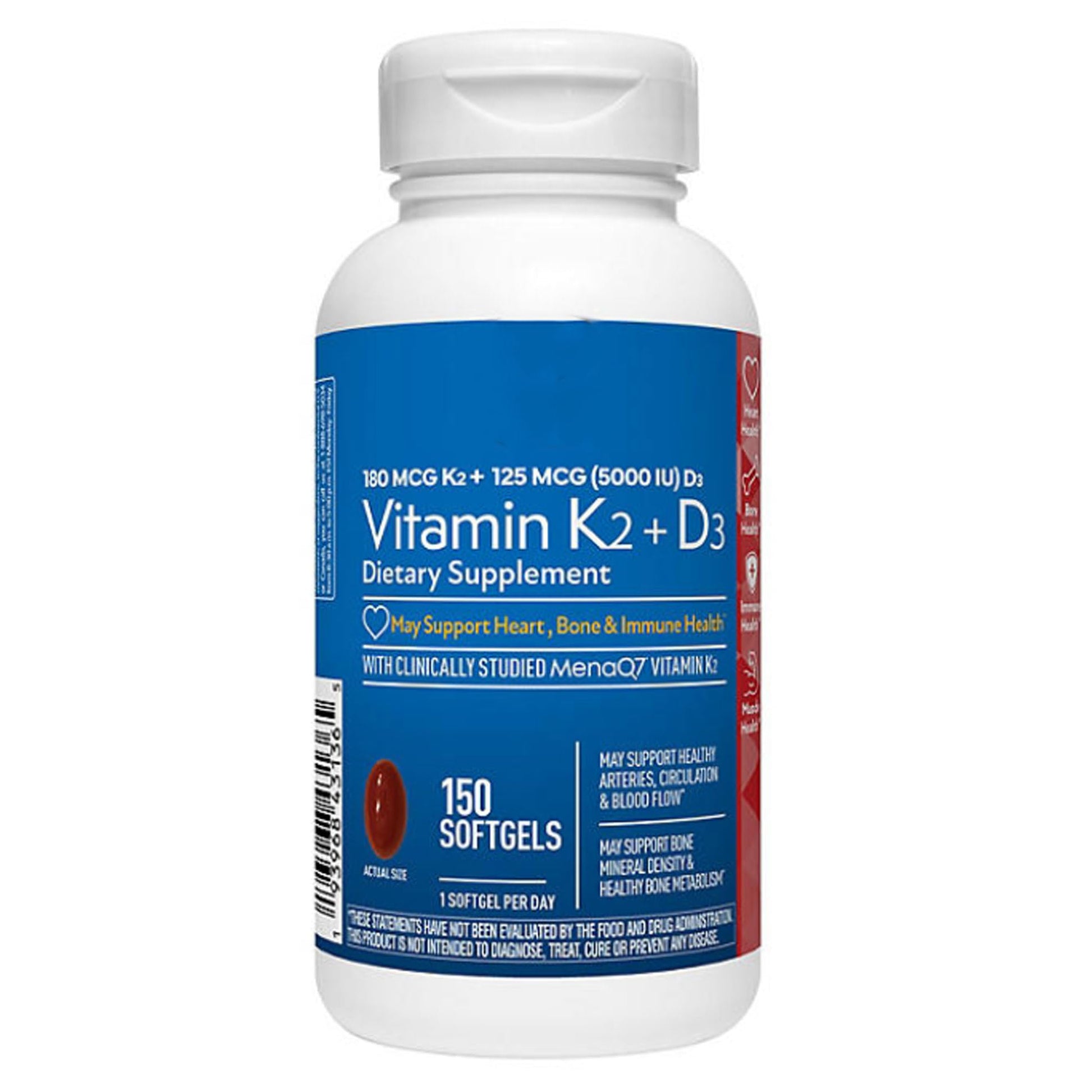 Generic Vitamin K2 + D3 125 mcg (5000 IU) Softgels 150