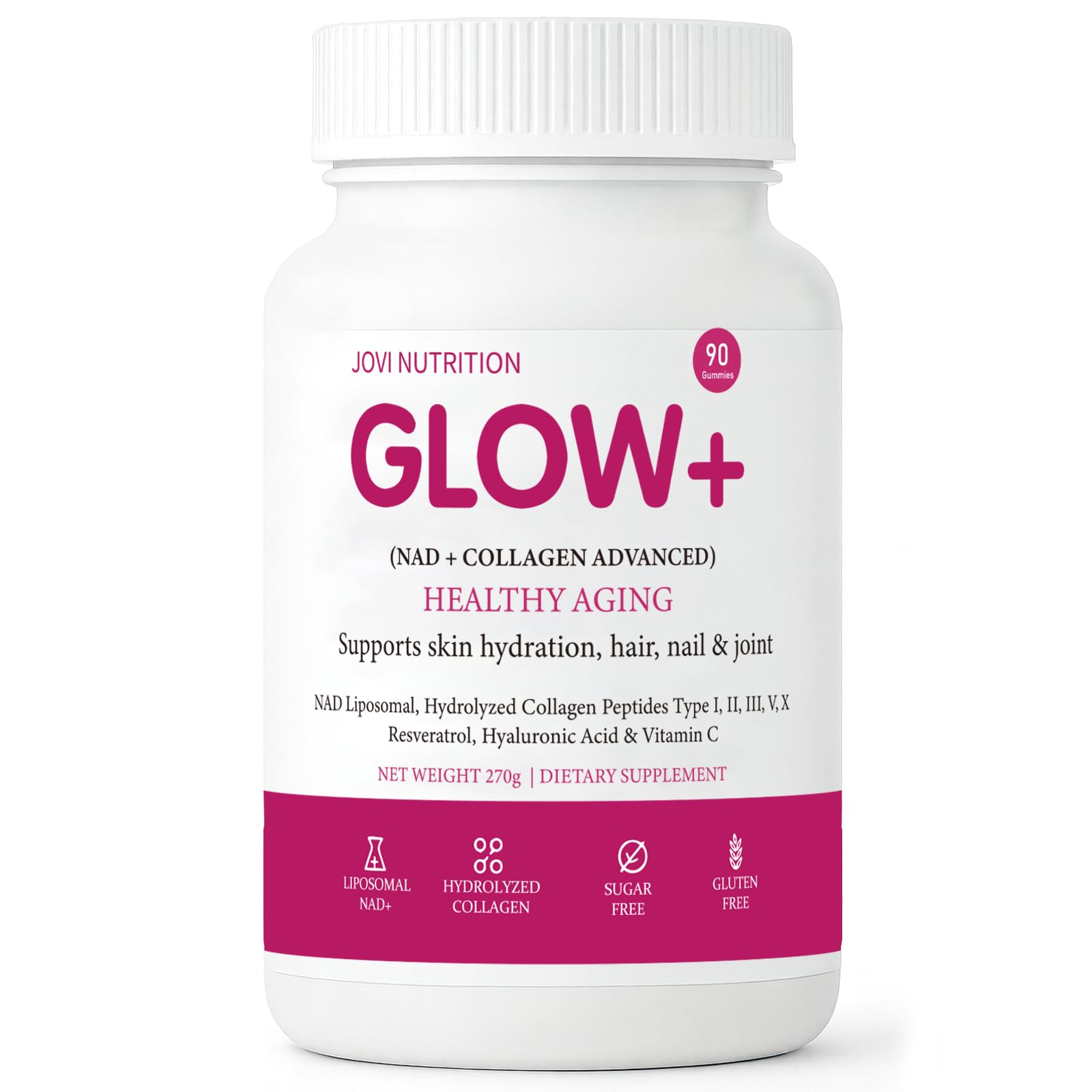 ZRRTXV Jovi Nutrition Glow+ NAD+ & Collagen Gummies, 90 Count