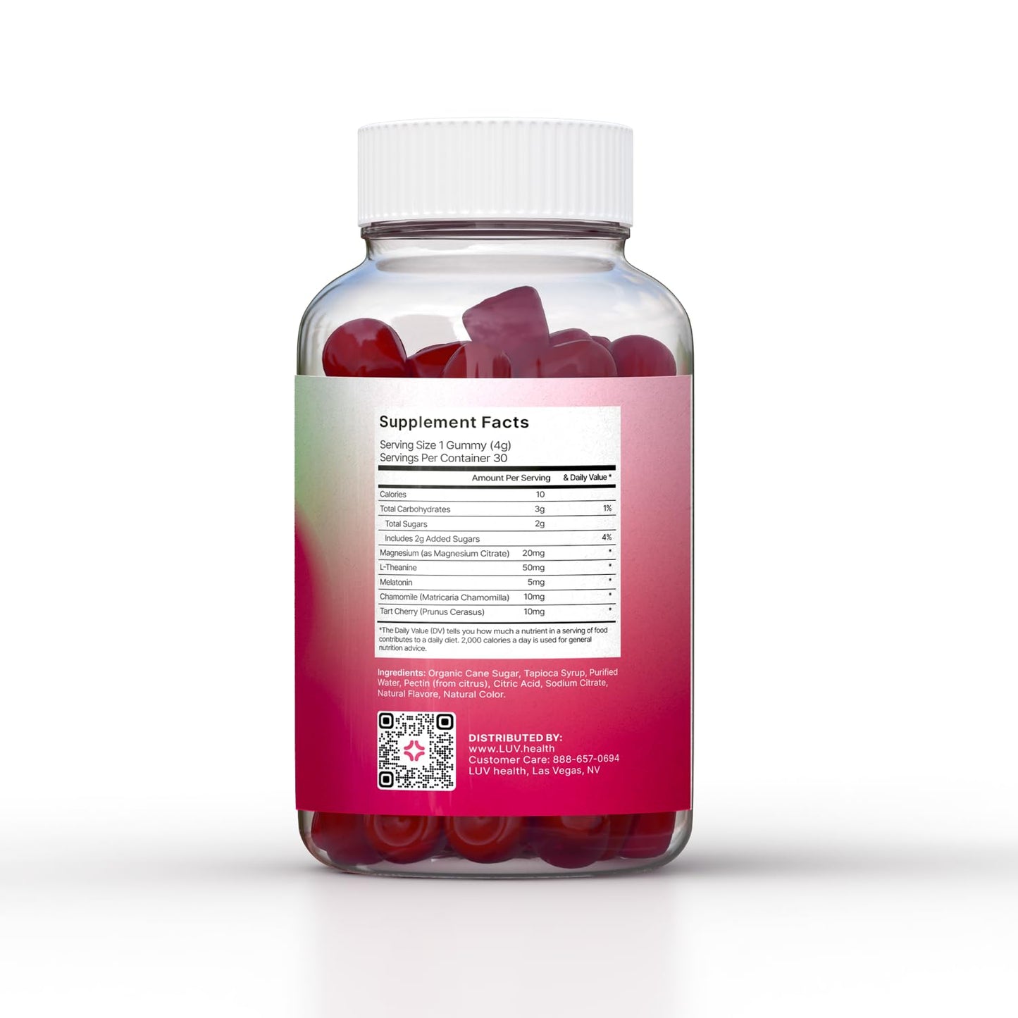 LUV health Sleep Gummies Natural Sleep Aid with Magnesium, L-Theanine, Melatonin, Chamomile & Tart Cherry, Vegan, Non-GMO, Gluten-Free, 30 Count