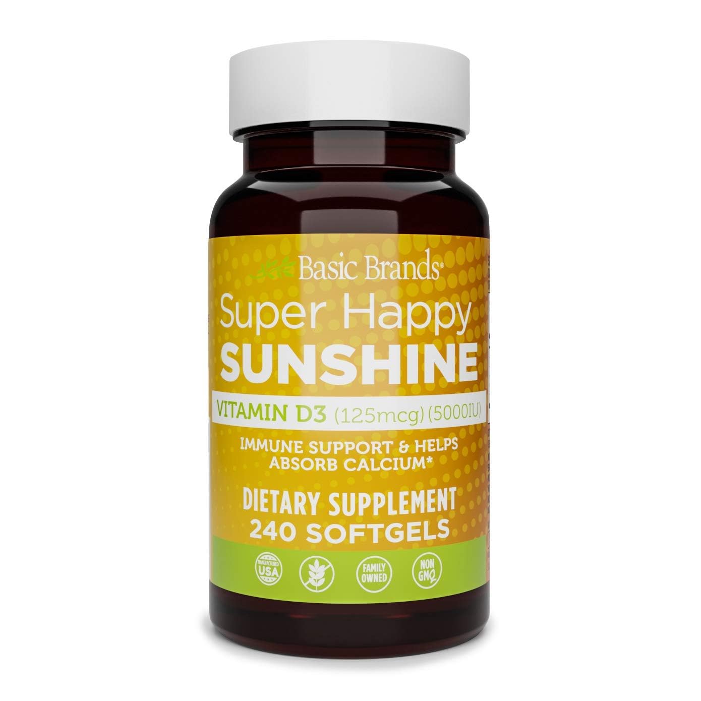Basic Organics Vitamin D3 5000 IU Softgels, 240 Count