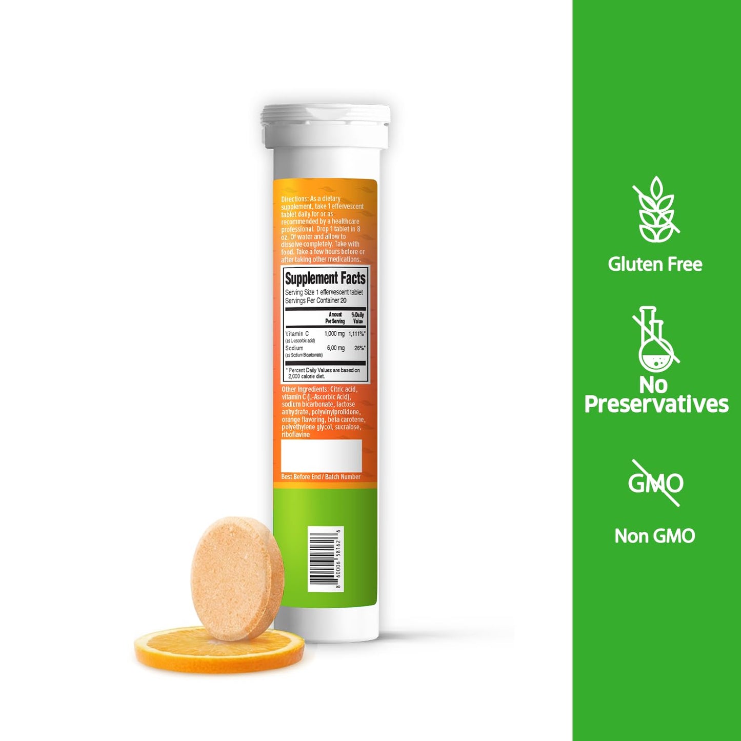 ORZAX Vitamin C 1000mg Effervescent Tablets, 20 Tablets