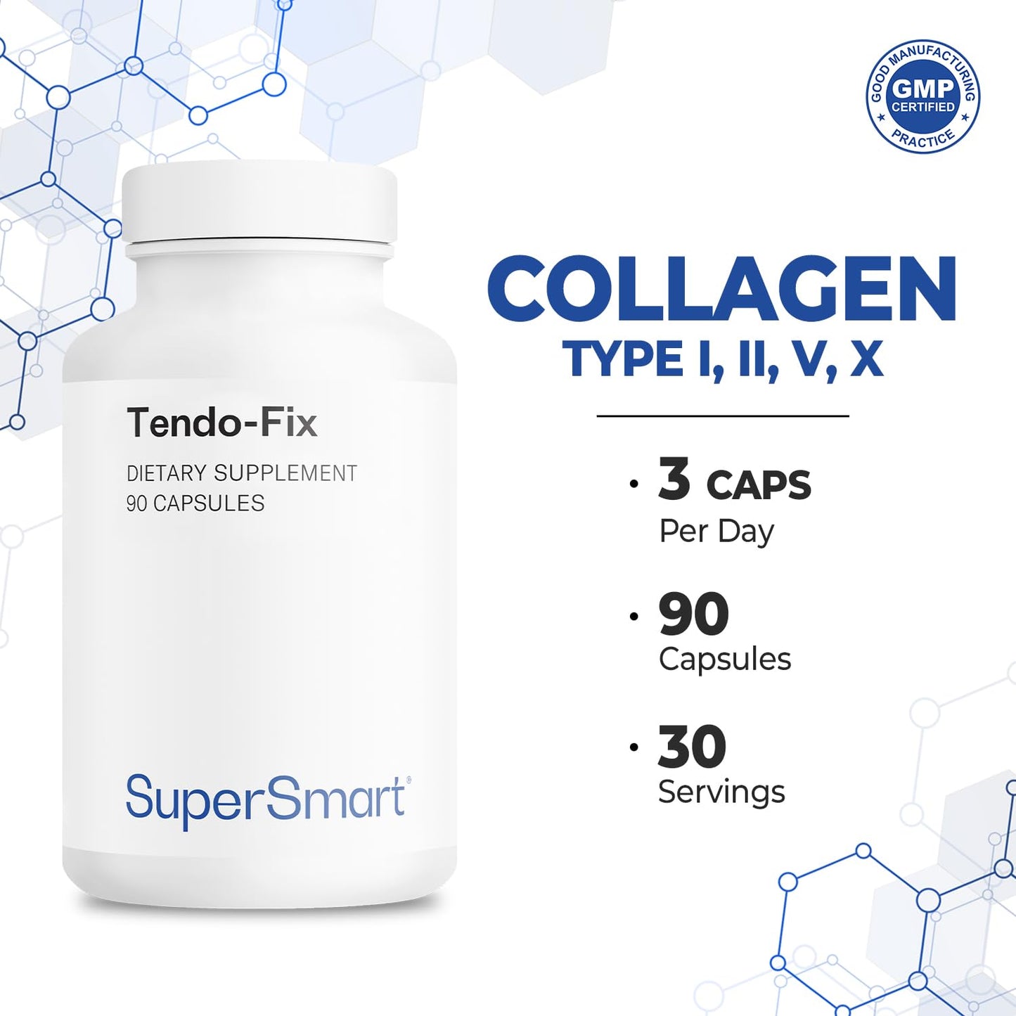 Supersmart Tendo-Fix 750 mg Per Day Collagen Capsules, 90 Capsules