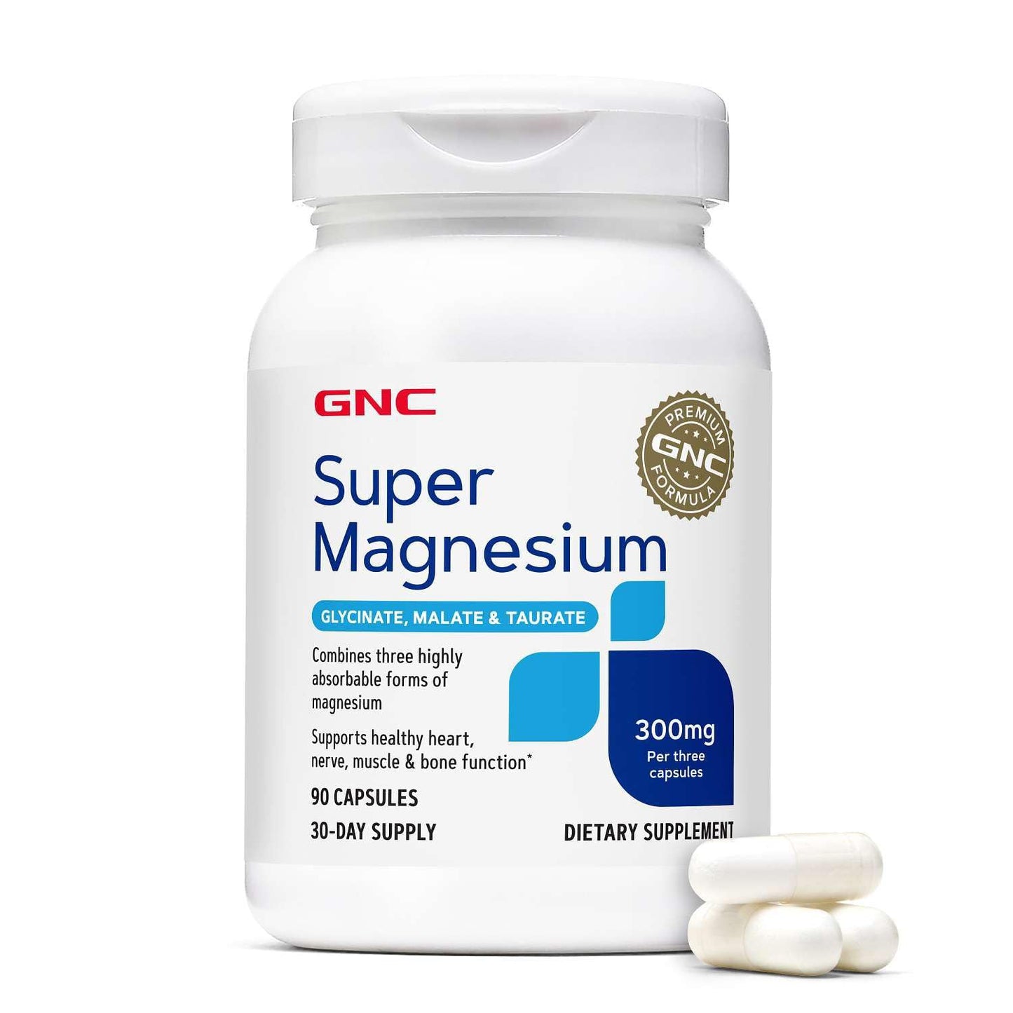 GNC Super Magnesium 300mg Glycinate, Malate, Taurate Capsule, 90 Count