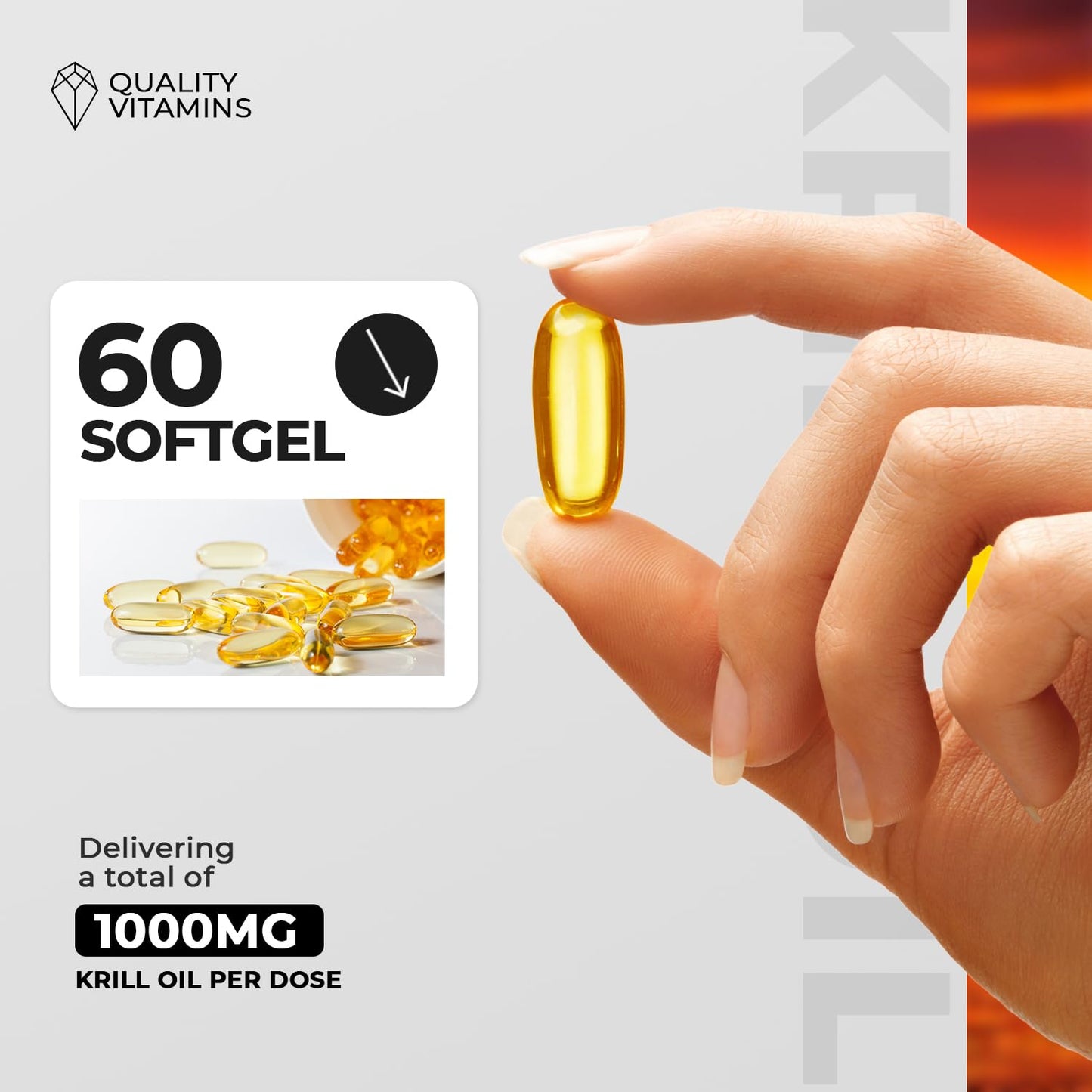 QUALITY VITAMINS Krill Oil 1000mg Omega-3 EPA DHA Fish & Cod Liver Oil Softgels, 60 Count