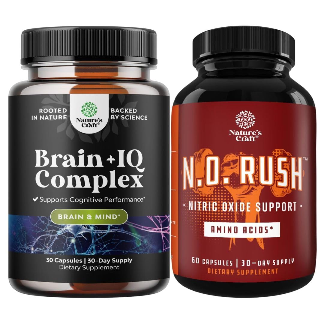 Natures Craft Nootropic Memory Supplement and Energizing Nitric Oxide Supplement Bundle, 90 Capsules