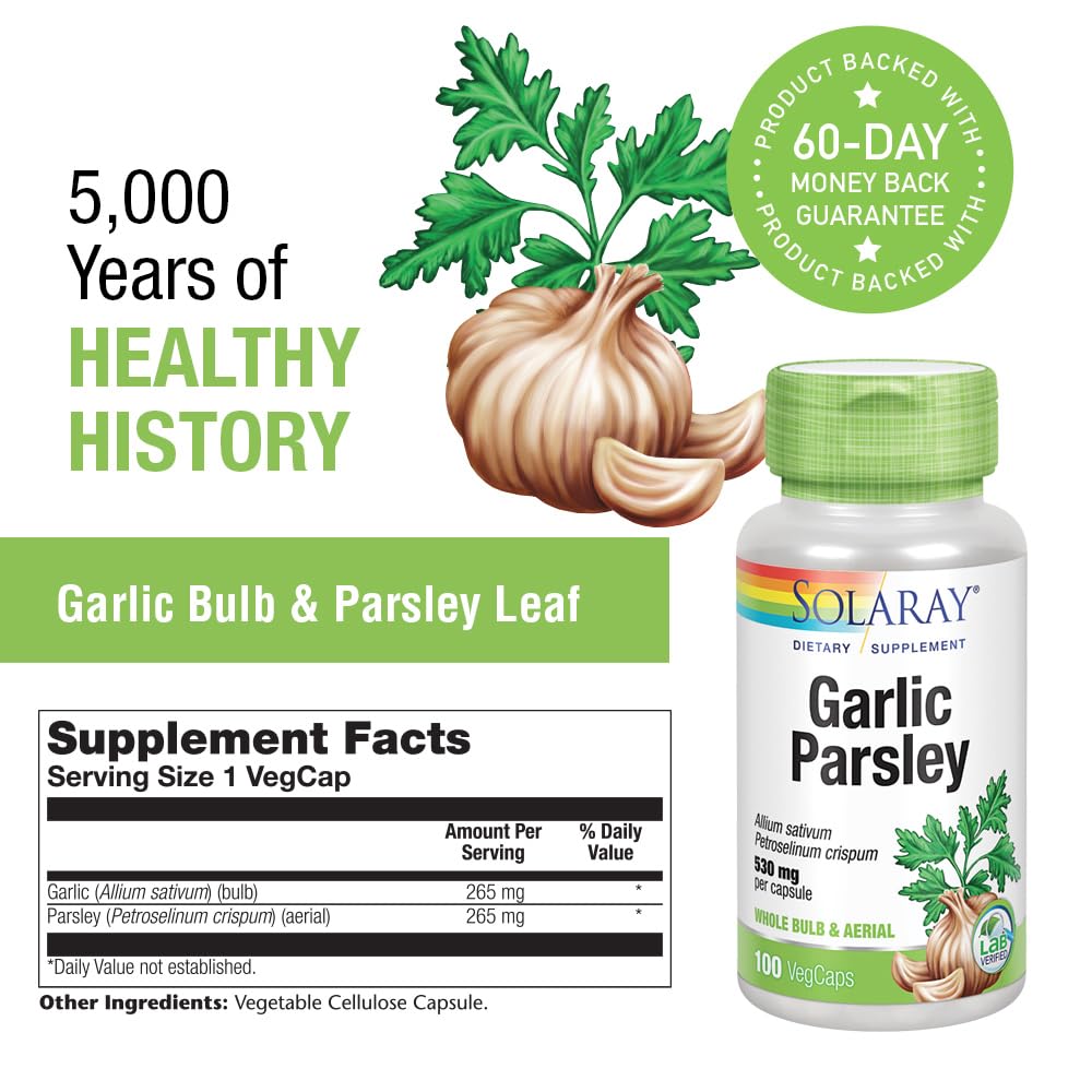 SOLARAY Garlic Bulb & Parsley Leaf Capsules, 100 VegCaps