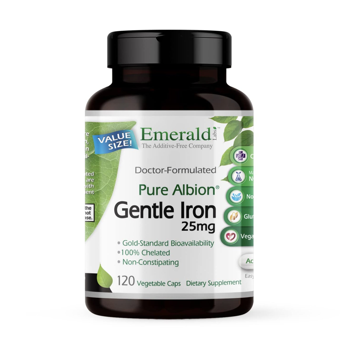 Emerald Labs Gentle Iron 25mg Ferrous Bisglycinate Chelate Capsule, 120 Capsules