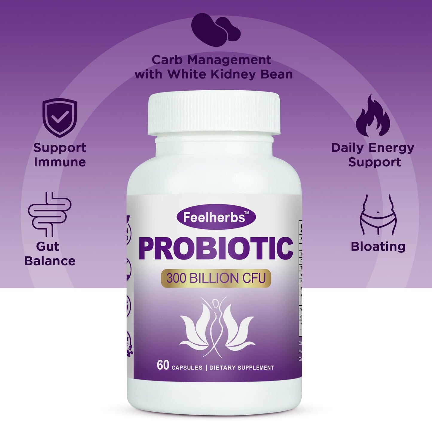 Feelherbs Probiotics for Women pH Balance & Gut Capsules, 60 Count