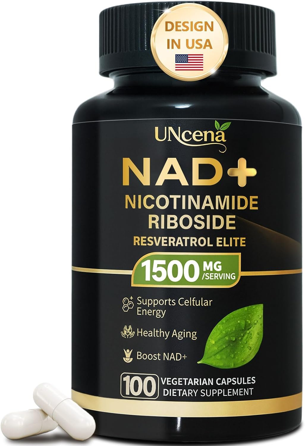 UNcena NAD Supplement 1500mg Liposomal NAD+ Nicotinamide Riboside with Resveratrol Capsule 100 Count