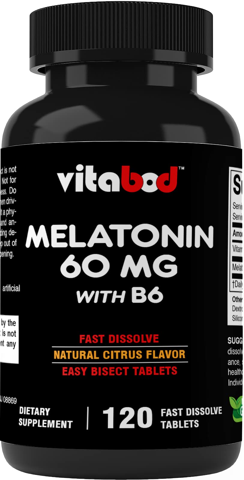 Vitabod Melatonin 60 mg with Vitamin B6 Tablet, 120 Count