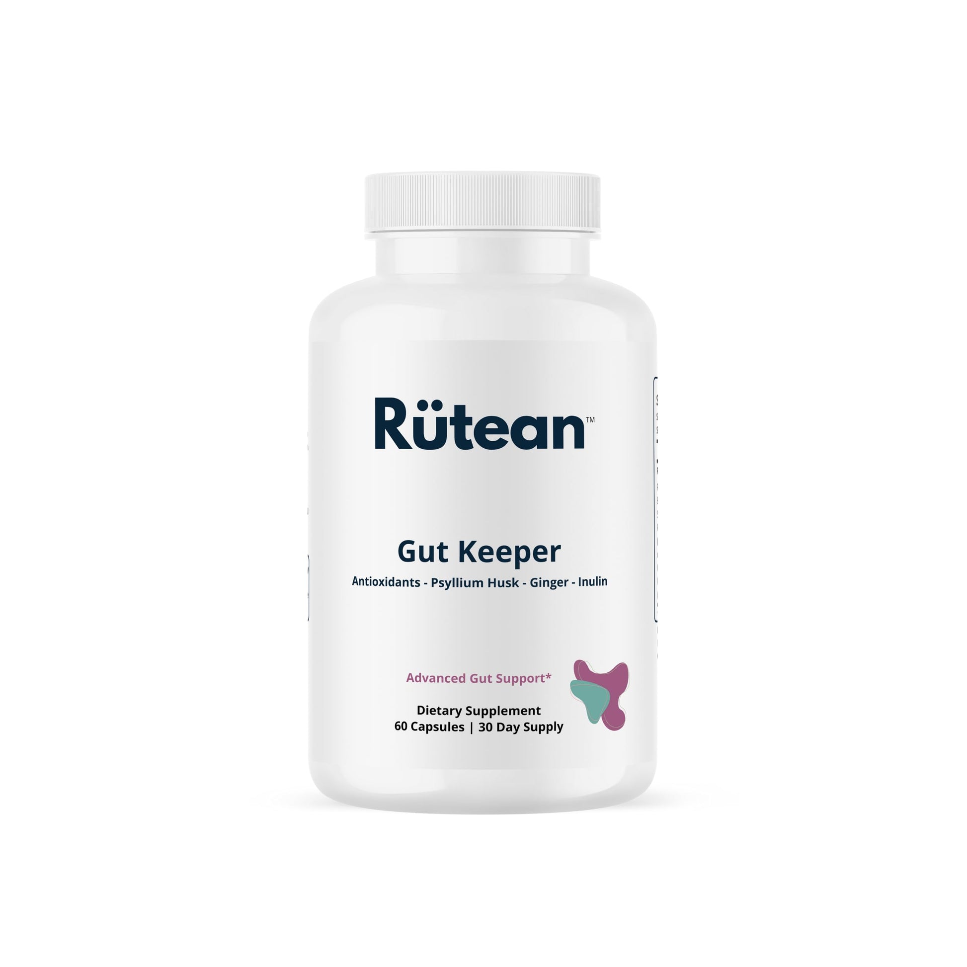 Rütean Gut Keeper Psyllium Husk, Slippery Elm Bark, Ginger Root, Inulin Capsule 60
