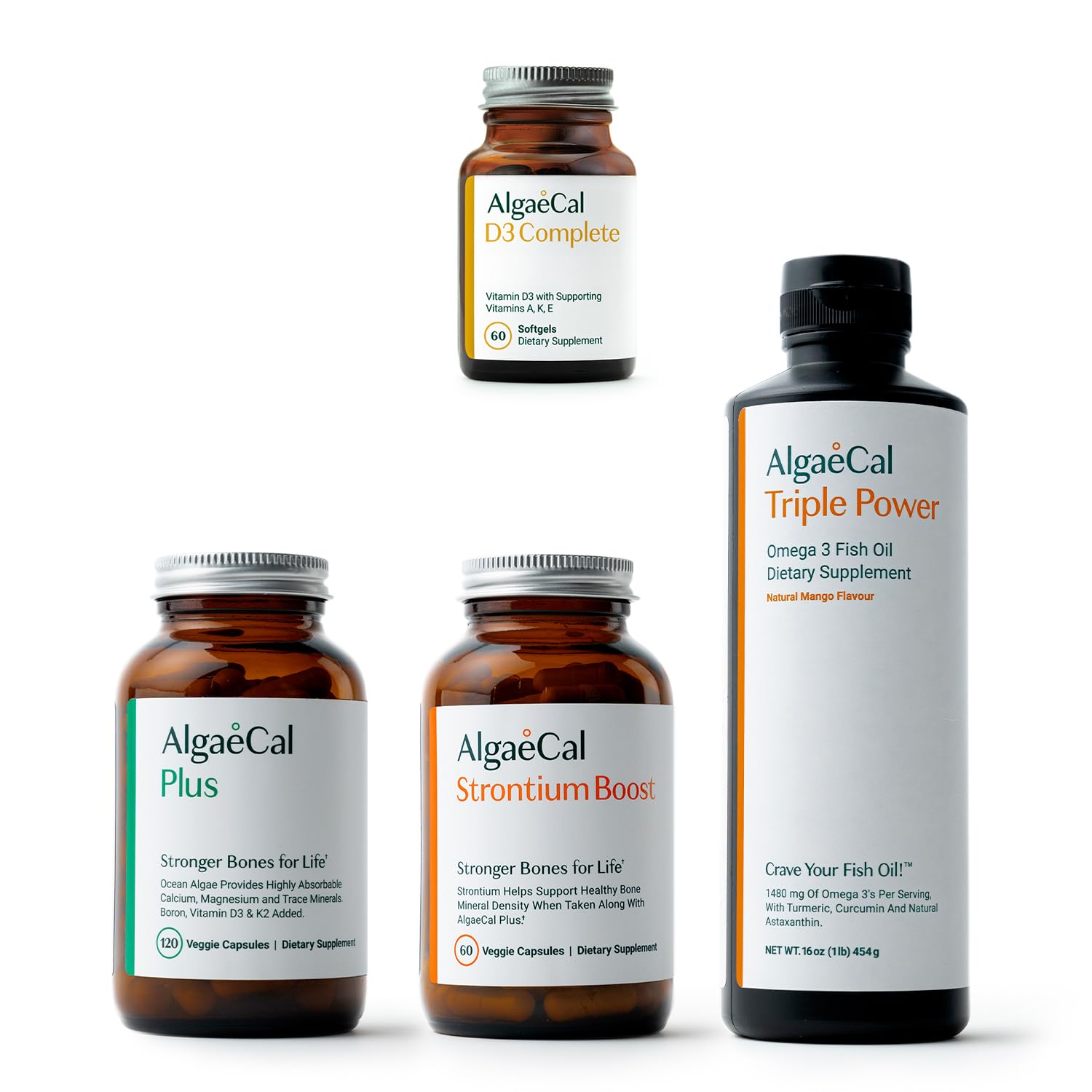 ALGAECAL Ultimate Bone Bundle - D3 Complete (1000 IU) + K2, Vitamin E, Vitamin A & Plant-Based Calcium for Increased Bone Density & Omega-3 Fish Oil with 1200mg EPA/DHA Softgel, Capsule, Liquid Emulsion