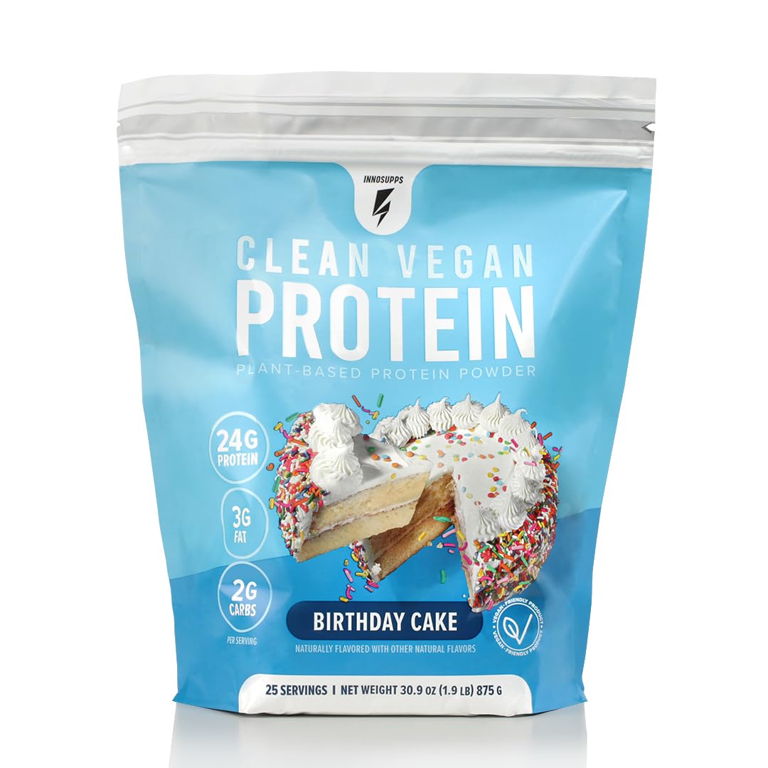 InnoSupps Clean Vegan Protein Powder, 30.9 Servings, Vanilla Birthday Cake
