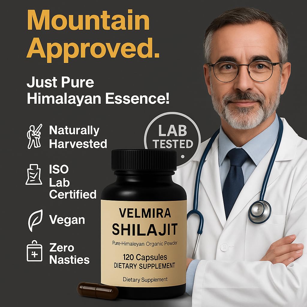Velmira Shilajit Himalayan Resin Powder Capsules, 120 Count