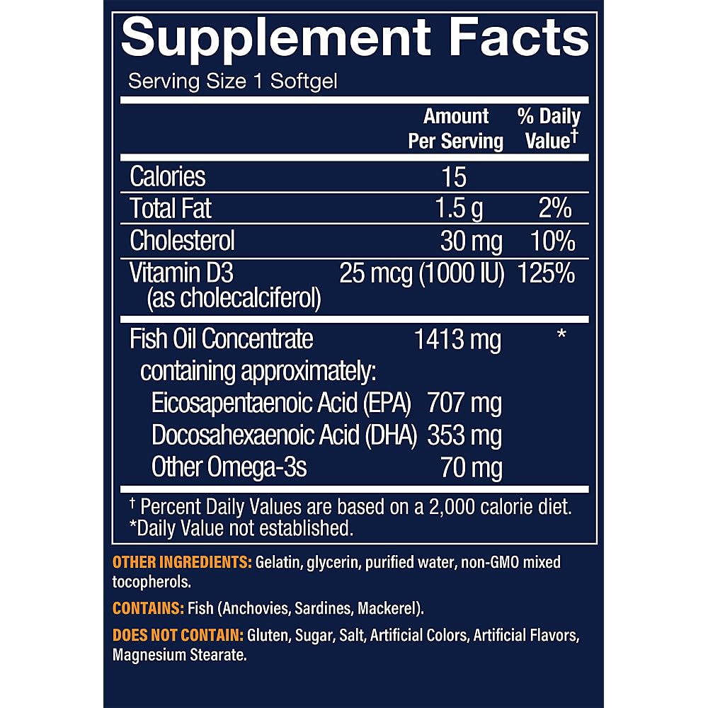 Vthrive Premium Omega-3 Fish Oil with Vitamin D3 Softgels, 60 Softgels