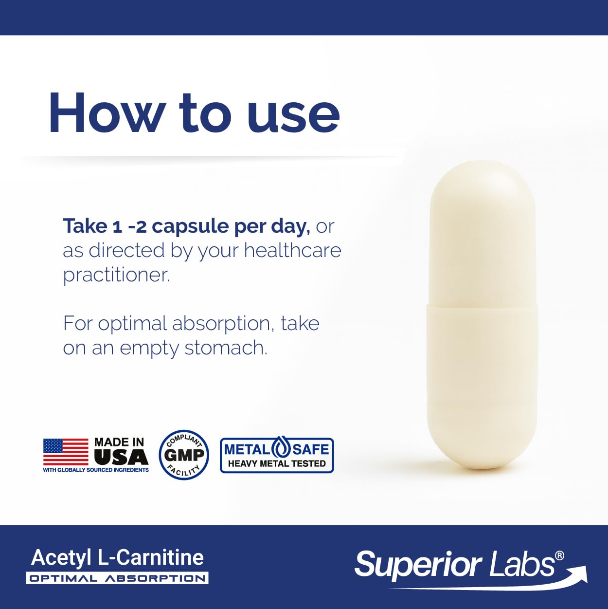 Superior Labs Acetyl L-Carnitine 500 mg Capsules, 60 Veg Caps