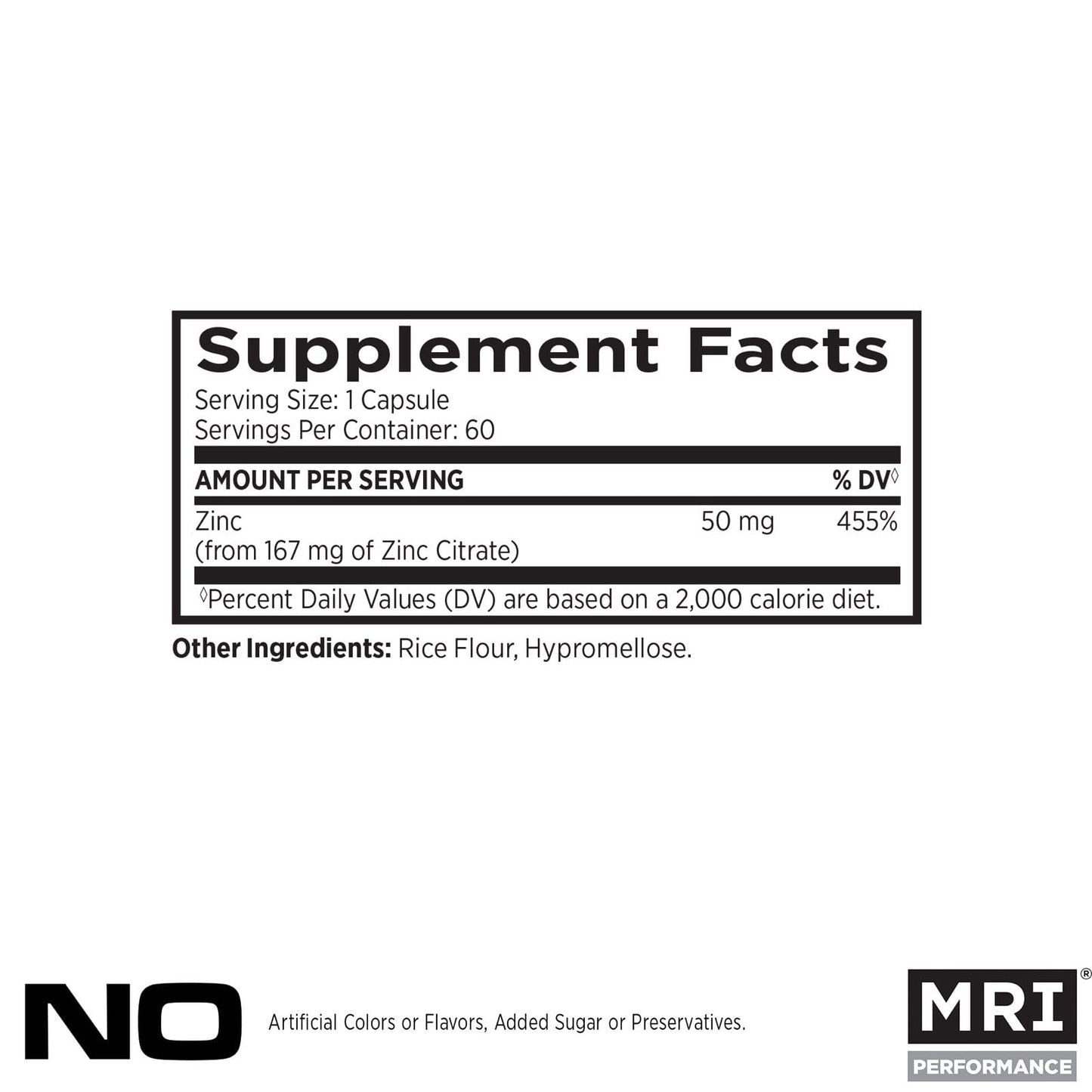 MRI Zinc 50mg Vegan Capsule, 60 Count