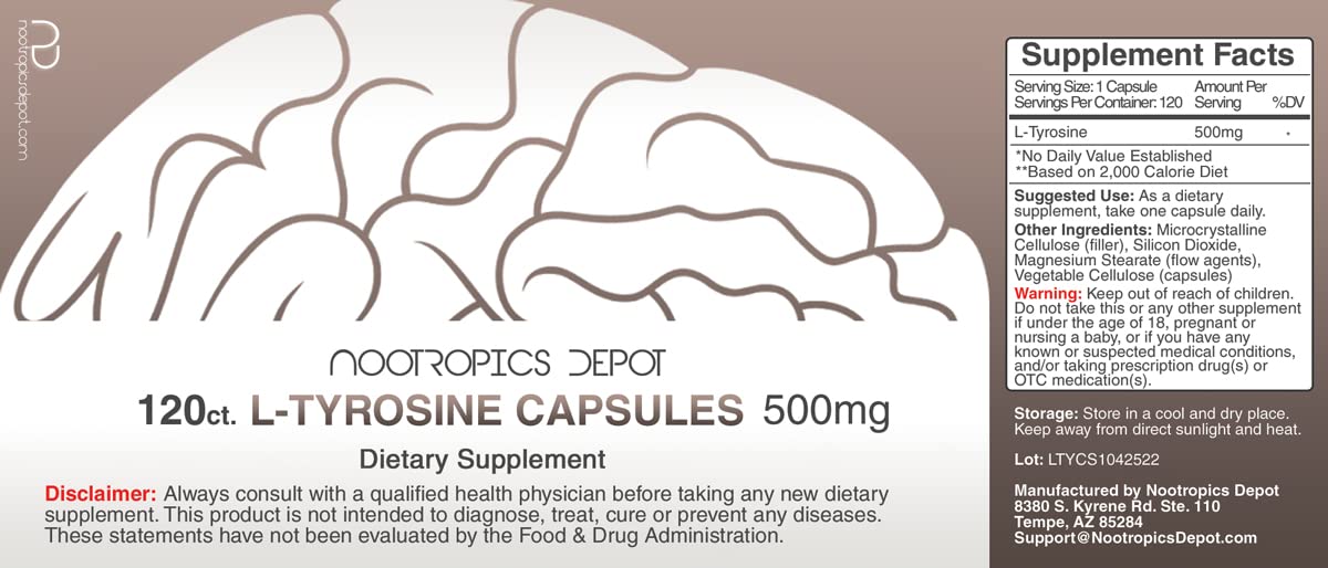 Nootropics Depot L-Tyrosine Capsules 120 Count