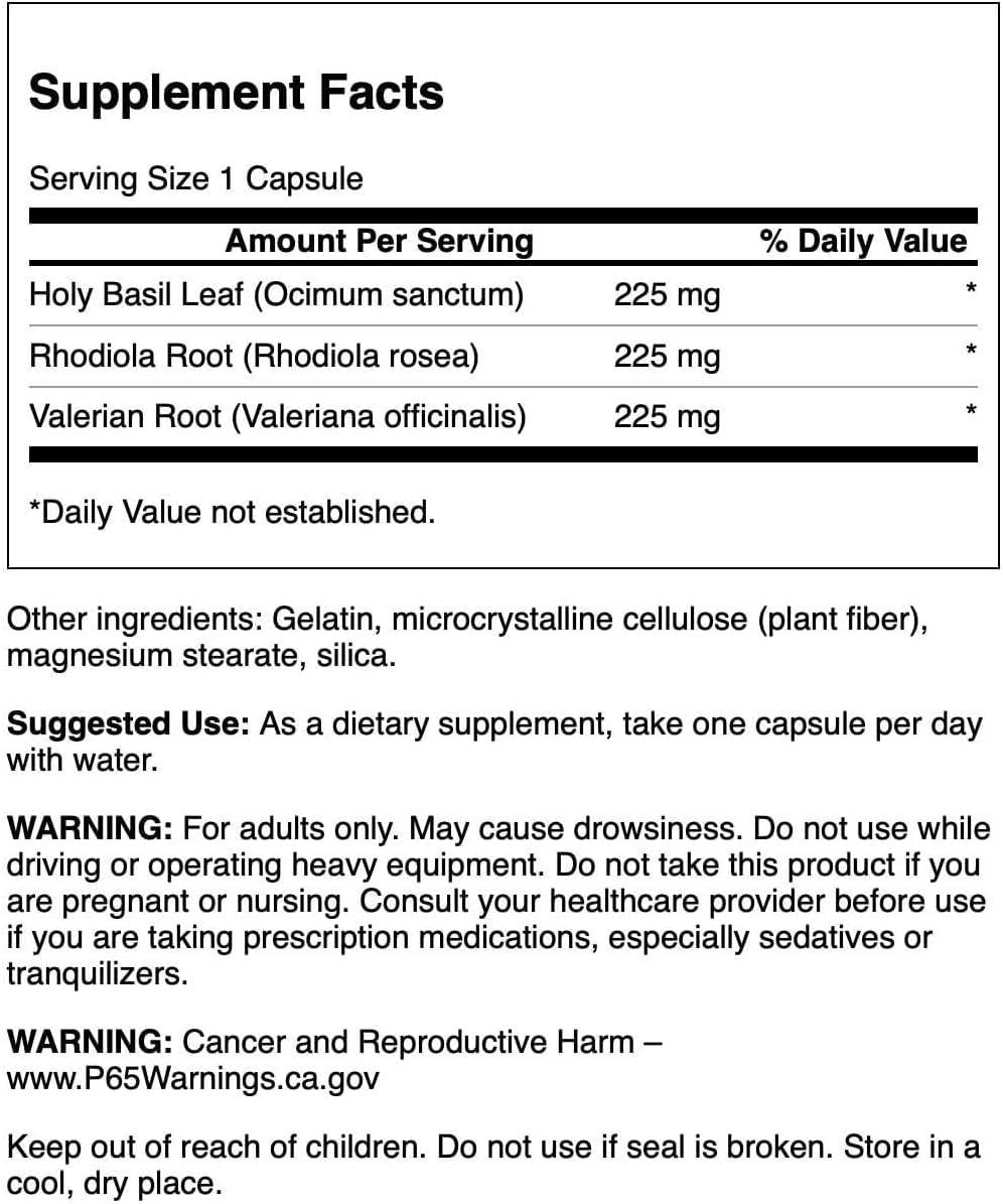 Swanson Rhodiola Holy Basil Valerian Stress Complex 225/225/225 Milligrams Stress Wellbeing Relaxation Support 180 Capsules