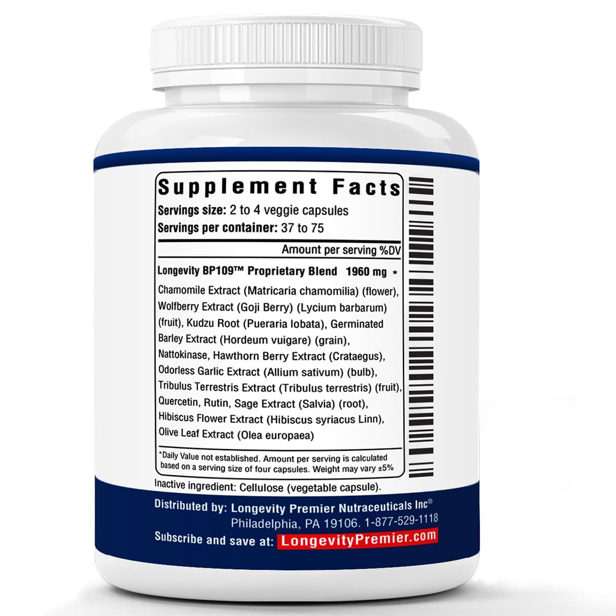 Longevity Premier Nutraceuticals Inc Blood Pressure Formula Capsules 1 Count