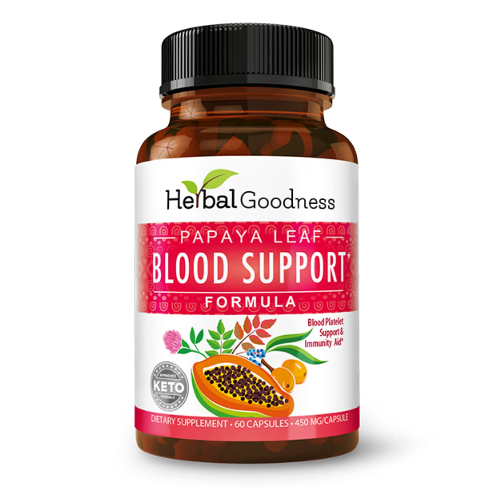 Herbal Goodness Papaya Leaf Blood Support Capsules, 60 Count