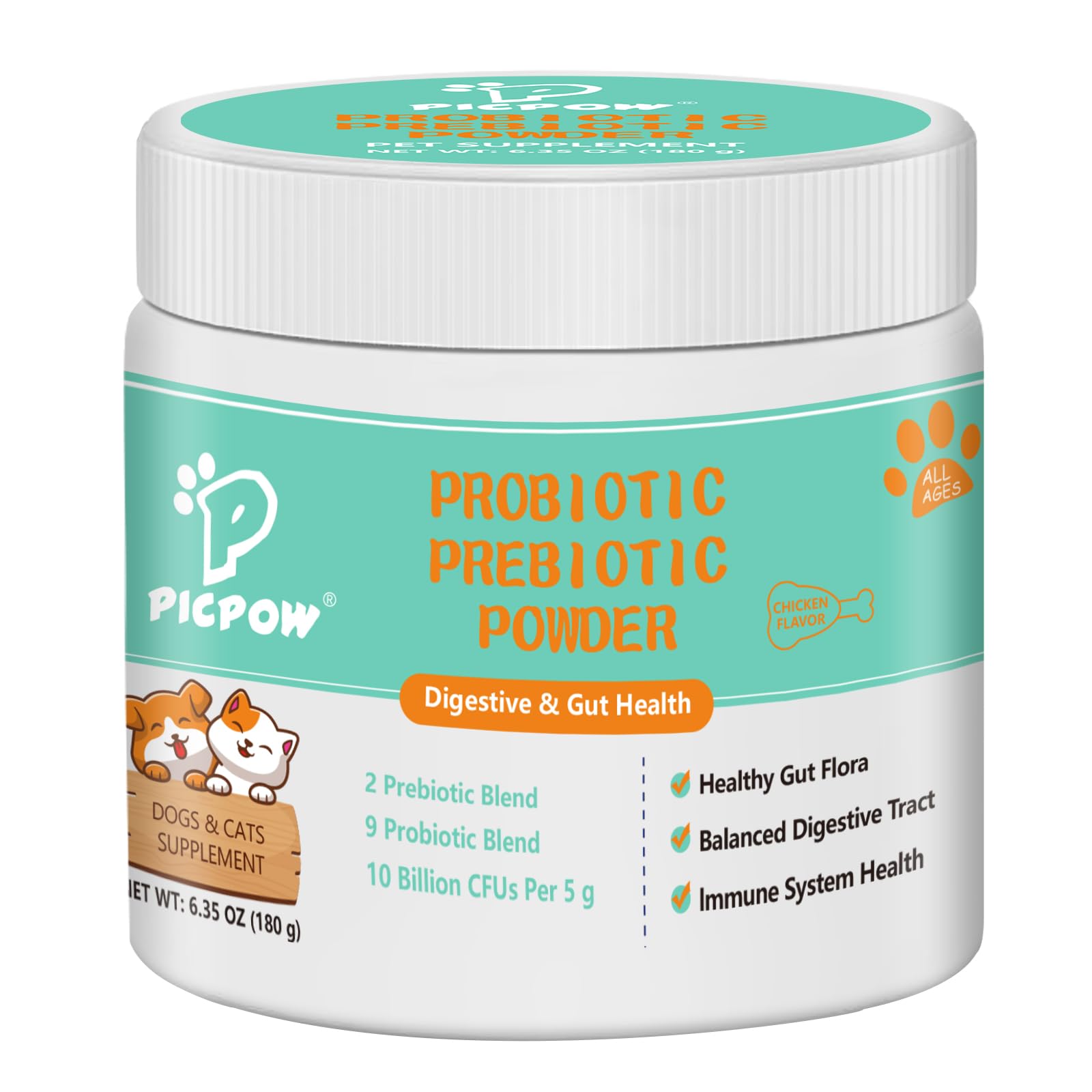 PICPOW Probiotic Tablet for Dogs & Cats, 10 Billion CFU, with Digestive Enzymes & Prebiotics, Digestive Health & Immune Support, 1 Tablet