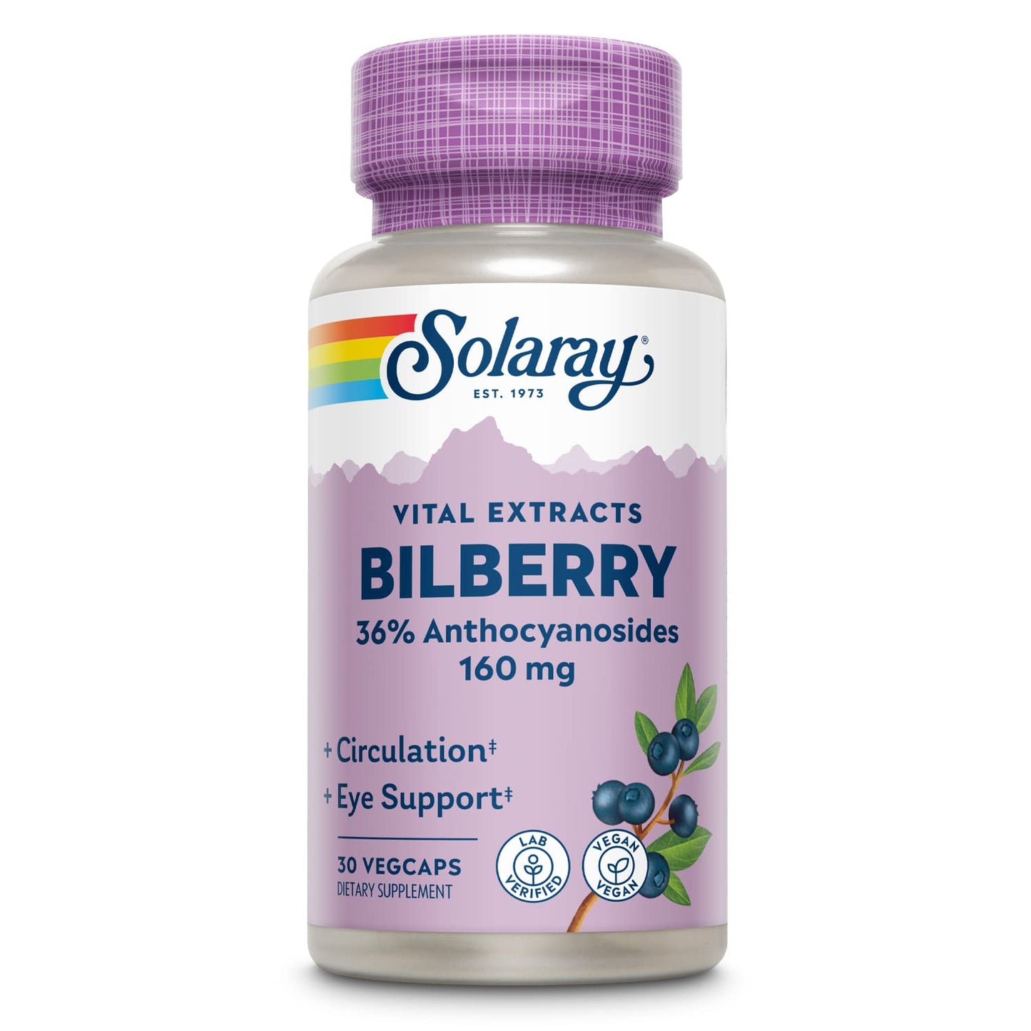 Solaray Bilberry Extract 160 mg Eye Health & Circulation Support, 36% Anthocyanosides Plus Blueberry, Capsules 30