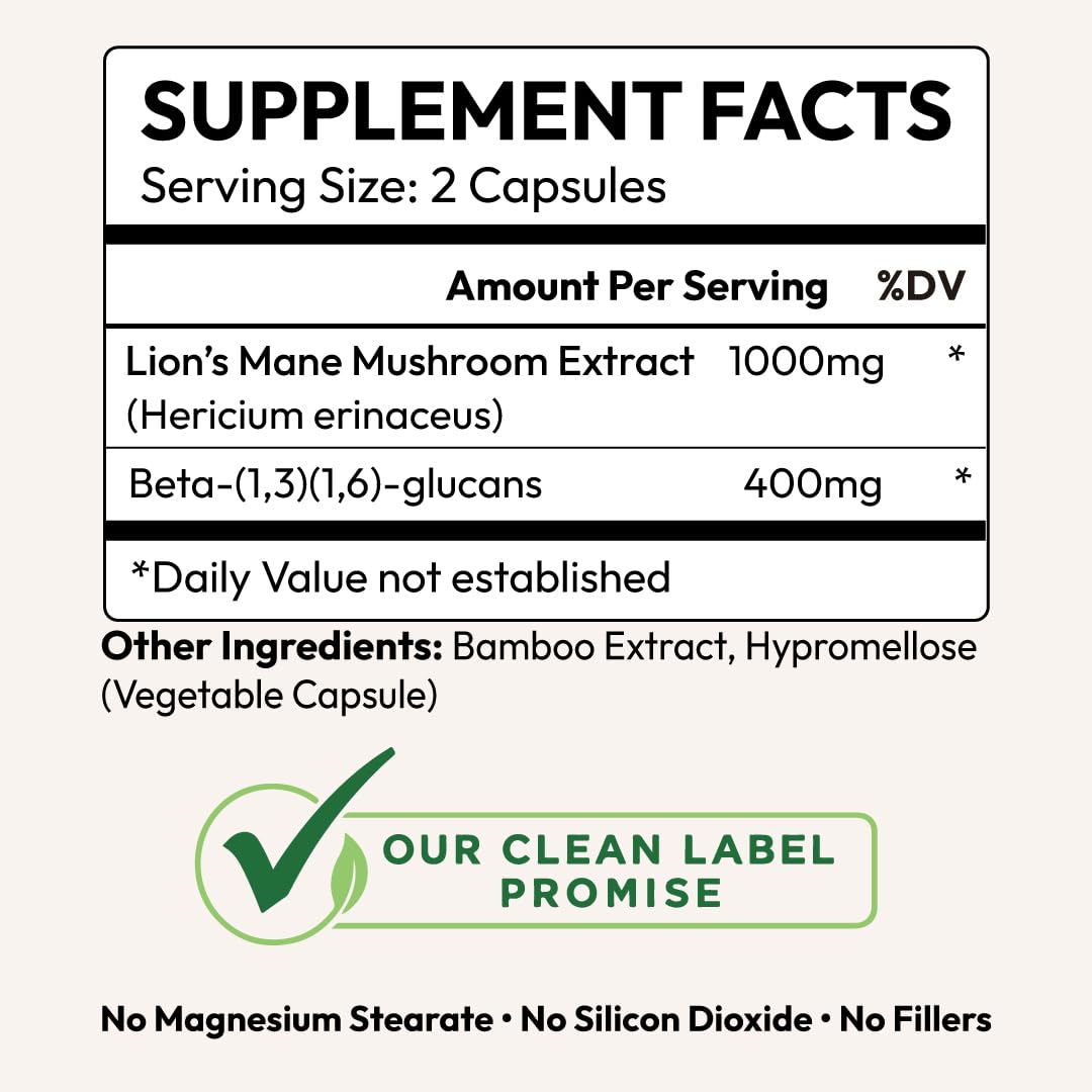 Novum Naturals Lion’s Mane Mushroom Extract Capsules 120 Count
