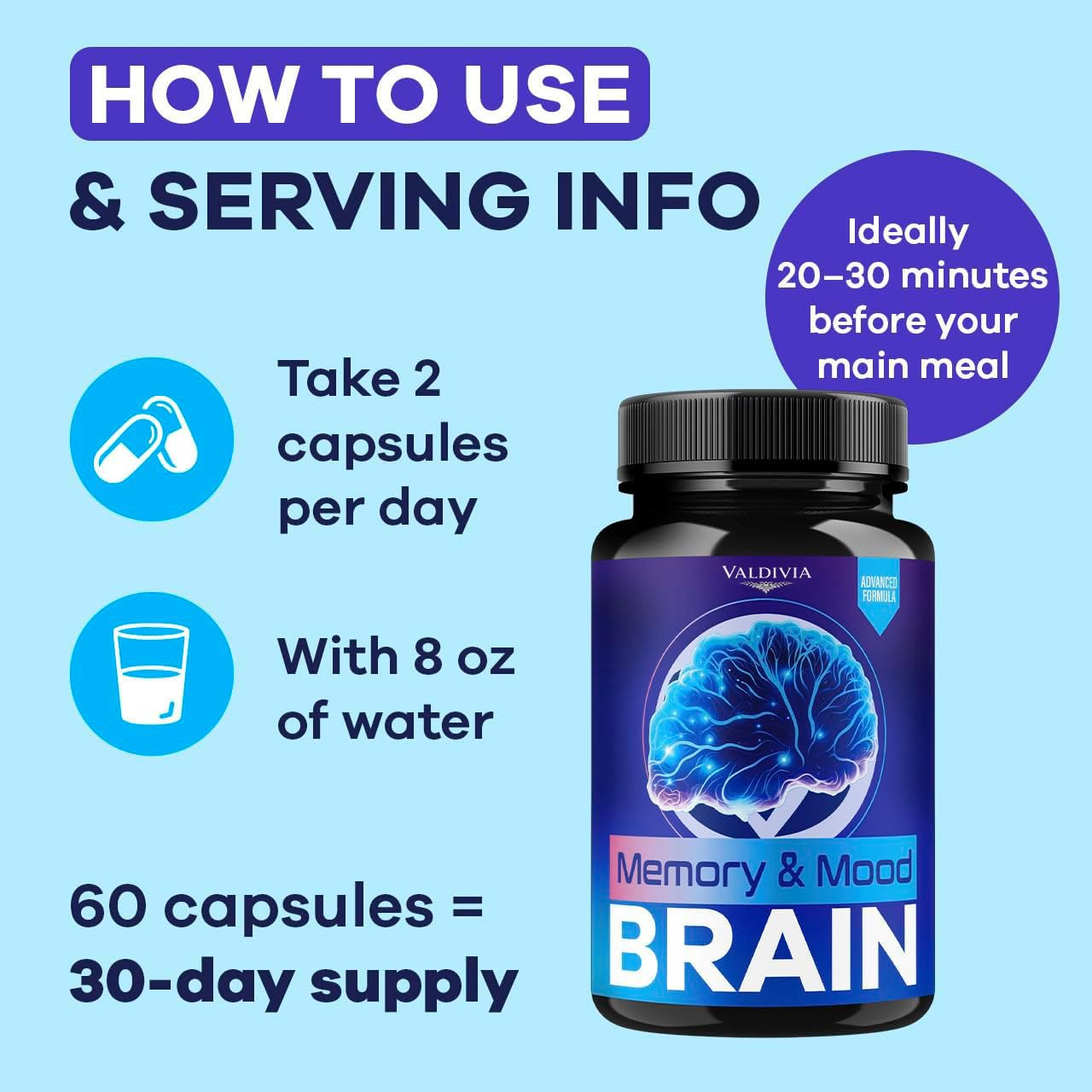 Valdivia Memory Mood and Brain Capsules, 60 Capsules